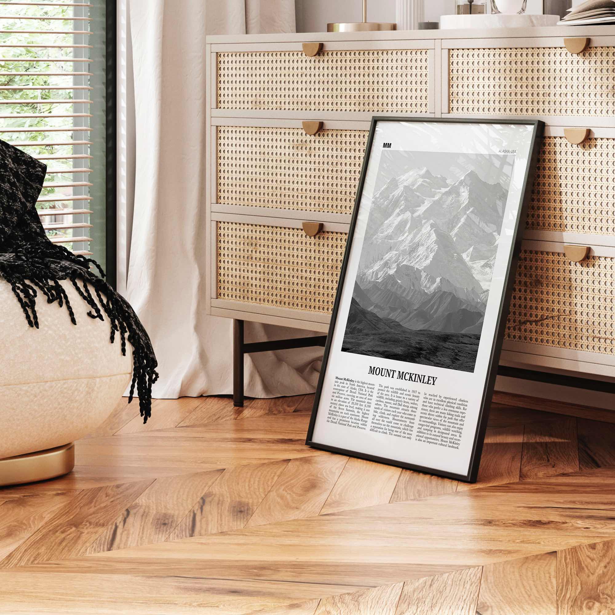 Mount Mckinley Print Black and White, Mount Mckinley Wall Art, Mount Mckinley Poster, Mount Mckinley Photo, Mckinley Wall Décor, Mount Map