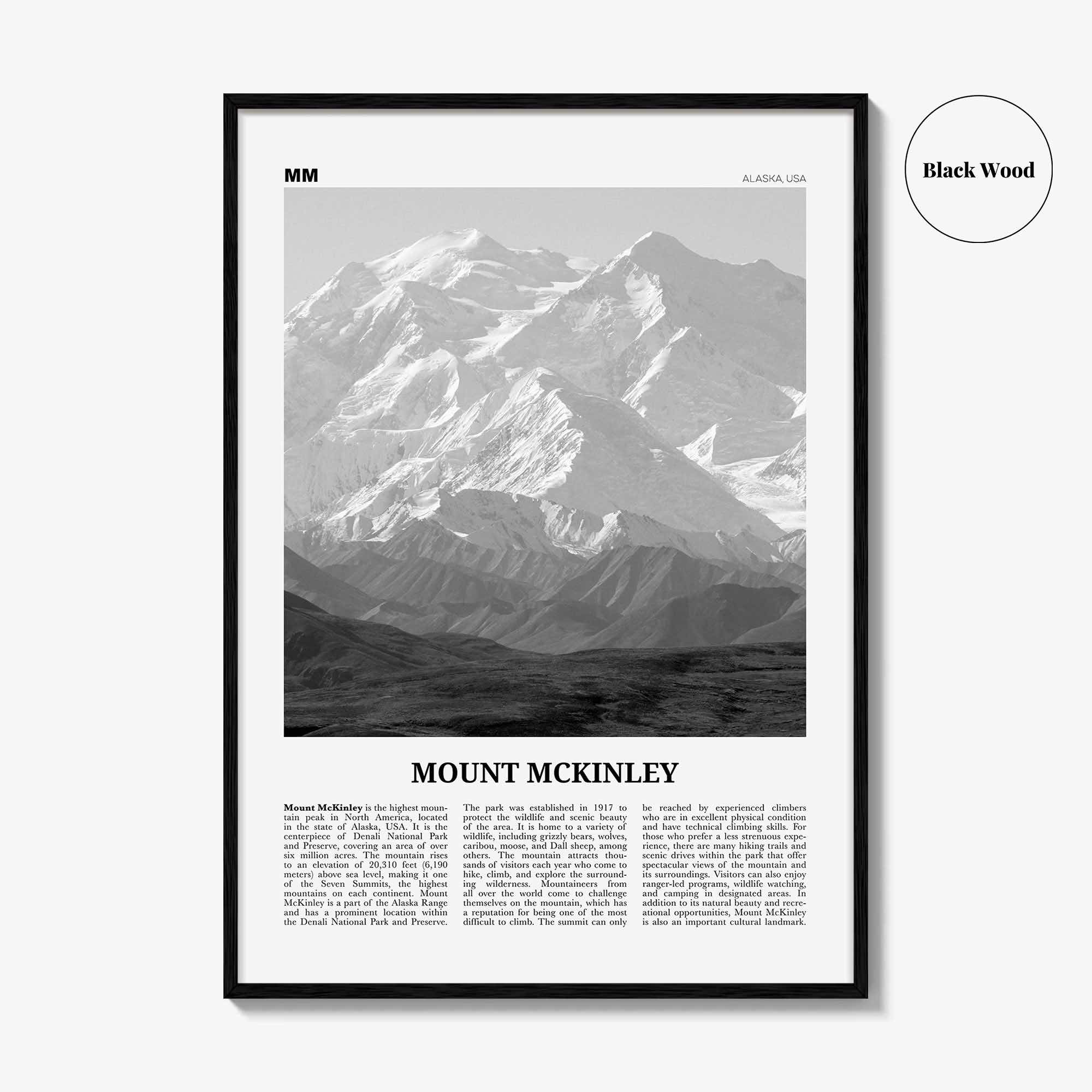 Mount Mckinley Print Black and White, Mount Mckinley Wall Art, Mount Mckinley Poster, Mount Mckinley Photo, Mckinley Wall Décor, Mount Map