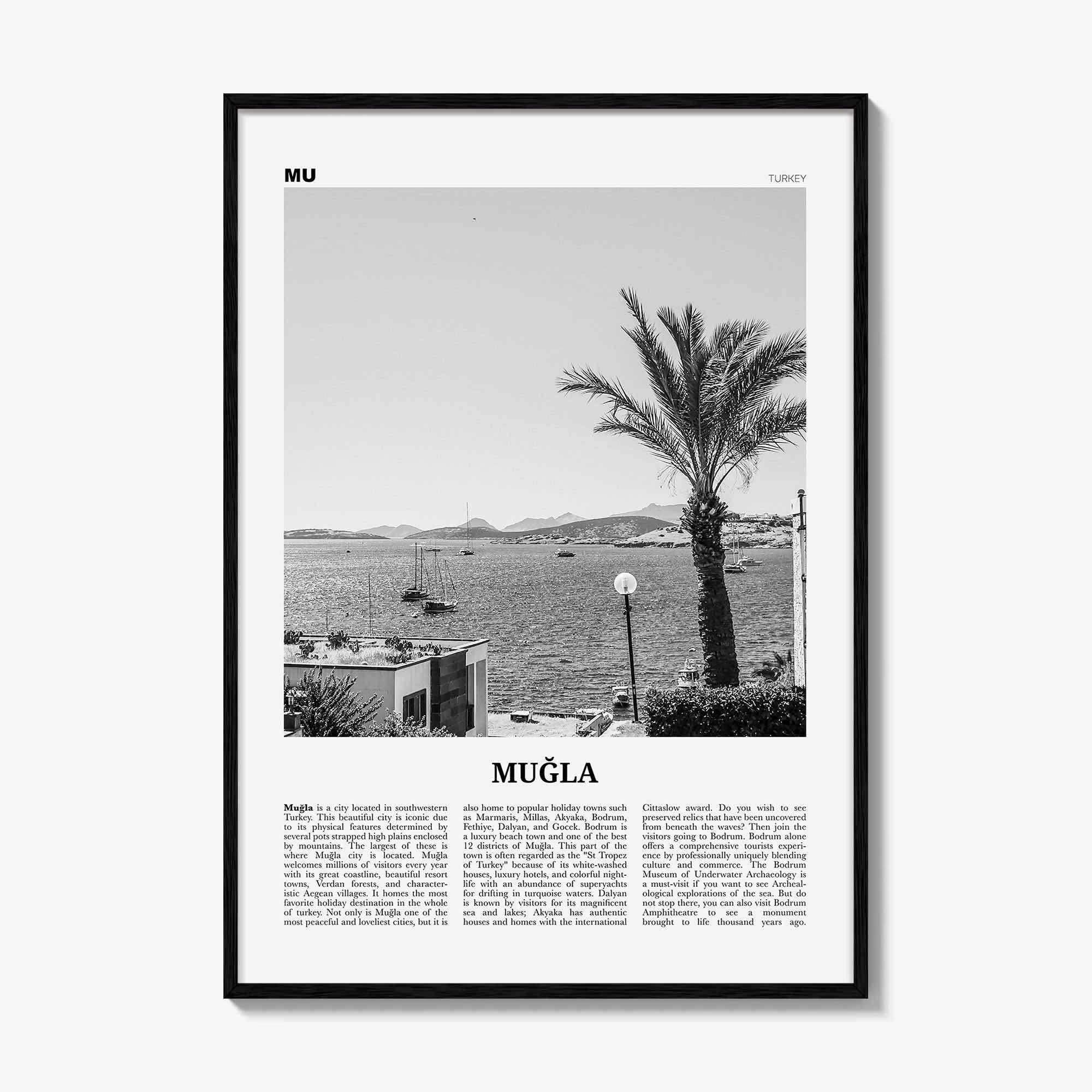 Mugla Print Black and White, Muğla Wall Art, Muğla Poster, Muğla Photo, Muğla Wall Décor, Aegean, Menteşe, Turkey
