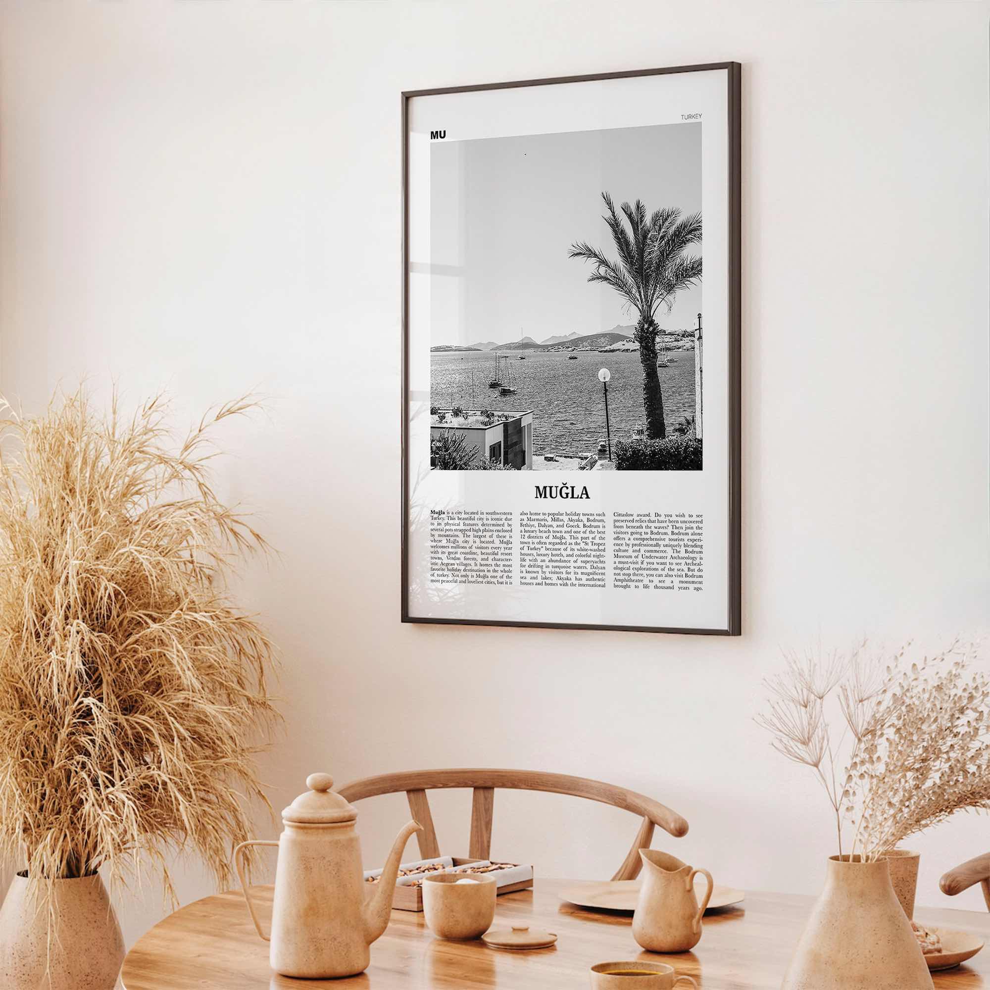 Mugla Print Black and White, Muğla Wall Art, Muğla Poster, Muğla Photo, Muğla Wall Décor, Aegean, Menteşe, Turkey