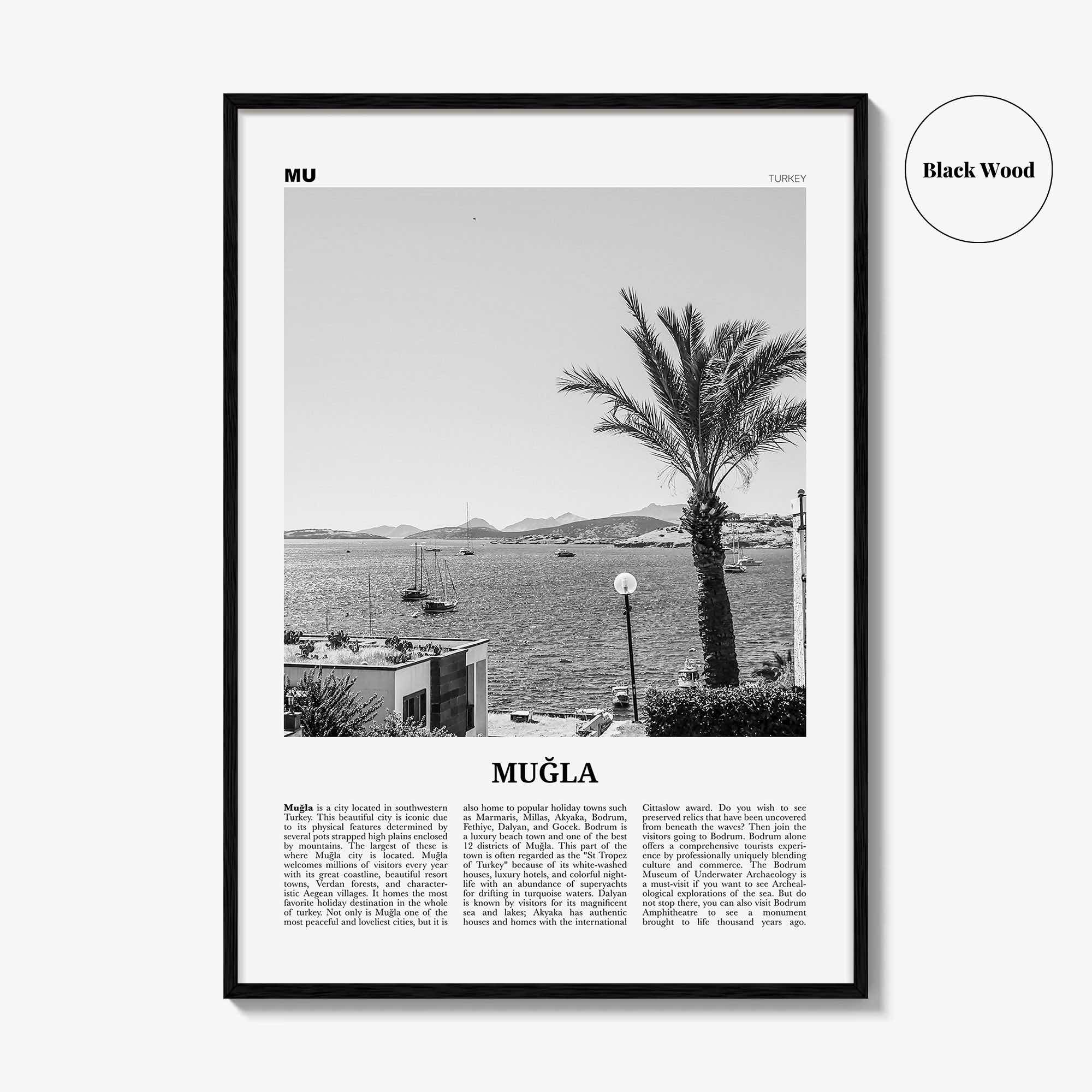 Mugla Print Black and White, Muğla Wall Art, Muğla Poster, Muğla Photo, Muğla Wall Décor, Aegean, Menteşe, Turkey