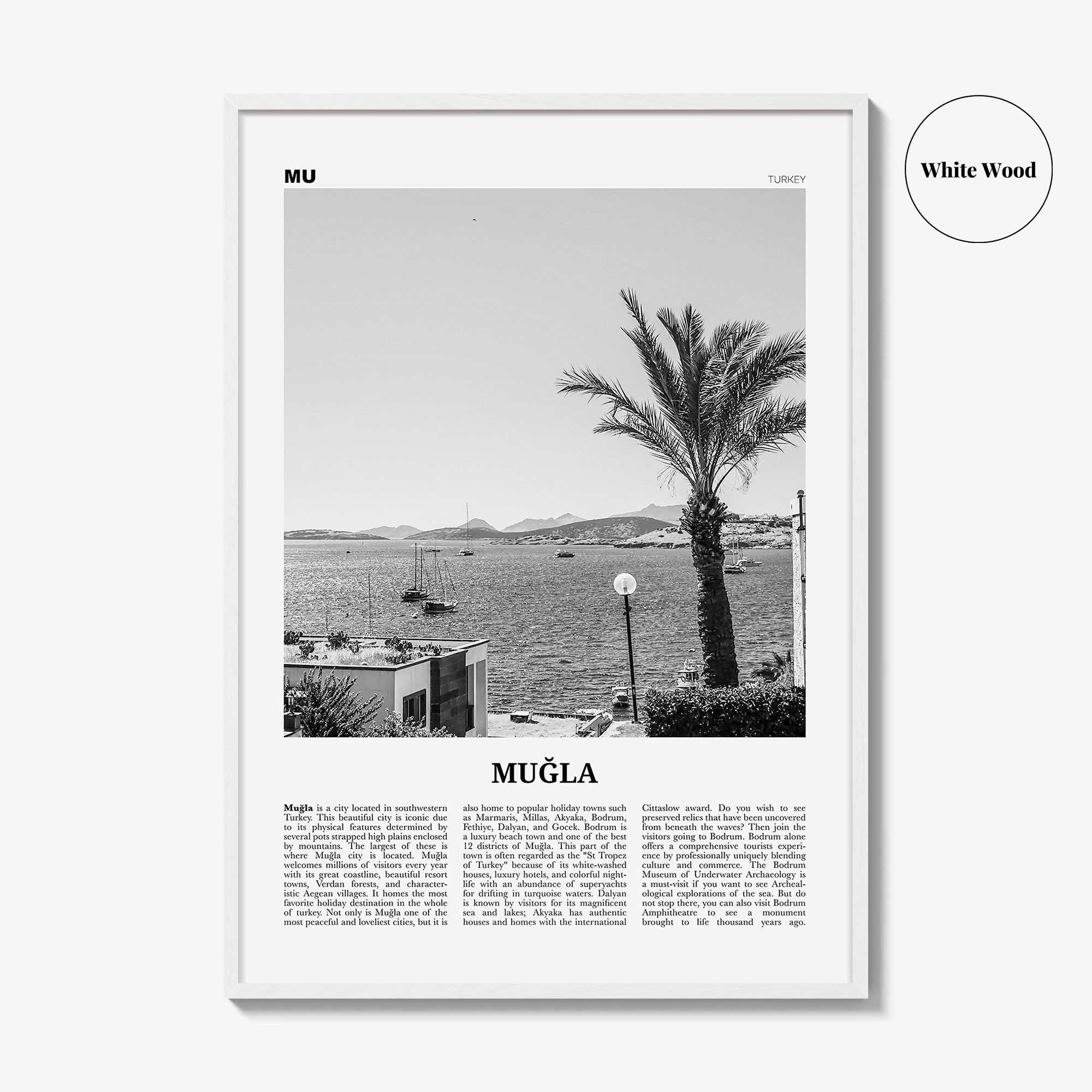 Mugla Print Black and White, Muğla Wall Art, Muğla Poster, Muğla Photo, Muğla Wall Décor, Aegean, Menteşe, Turkey