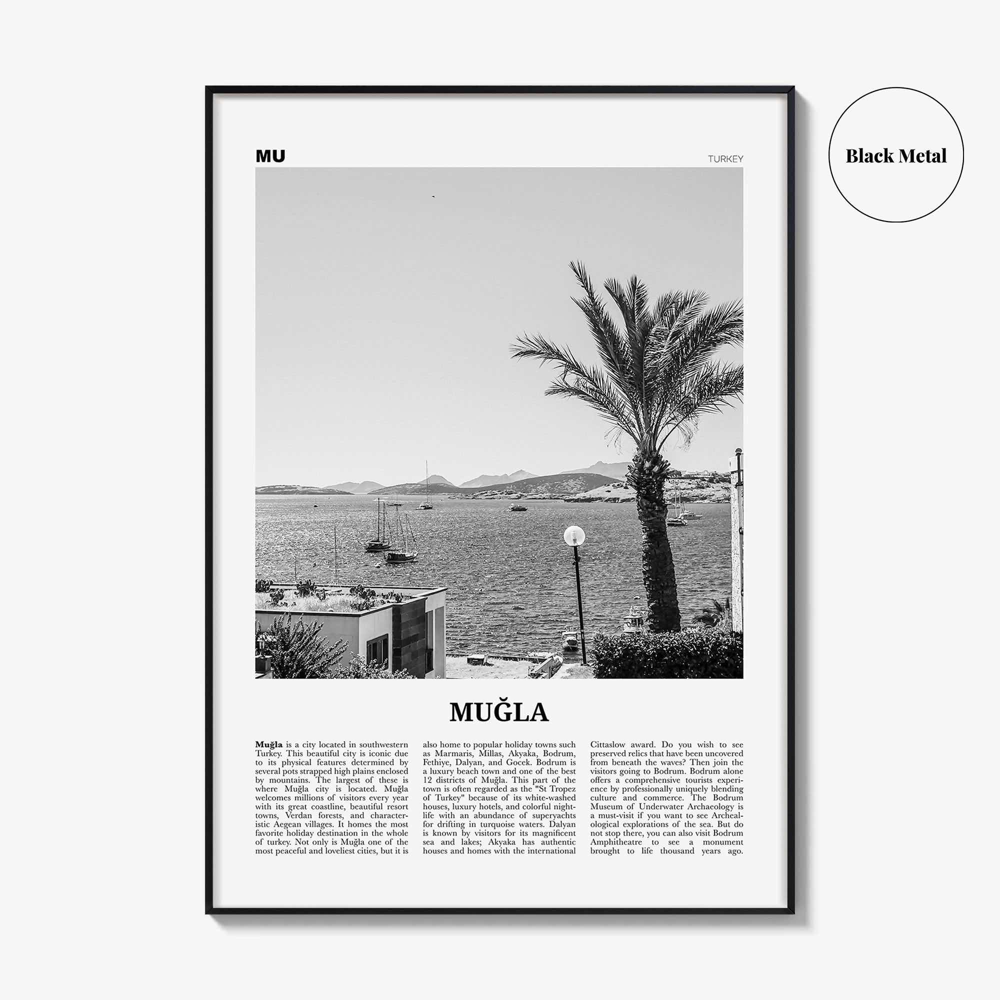 Mugla Print Black and White, Muğla Wall Art, Muğla Poster, Muğla Photo, Muğla Wall Décor, Aegean, Menteşe, Turkey