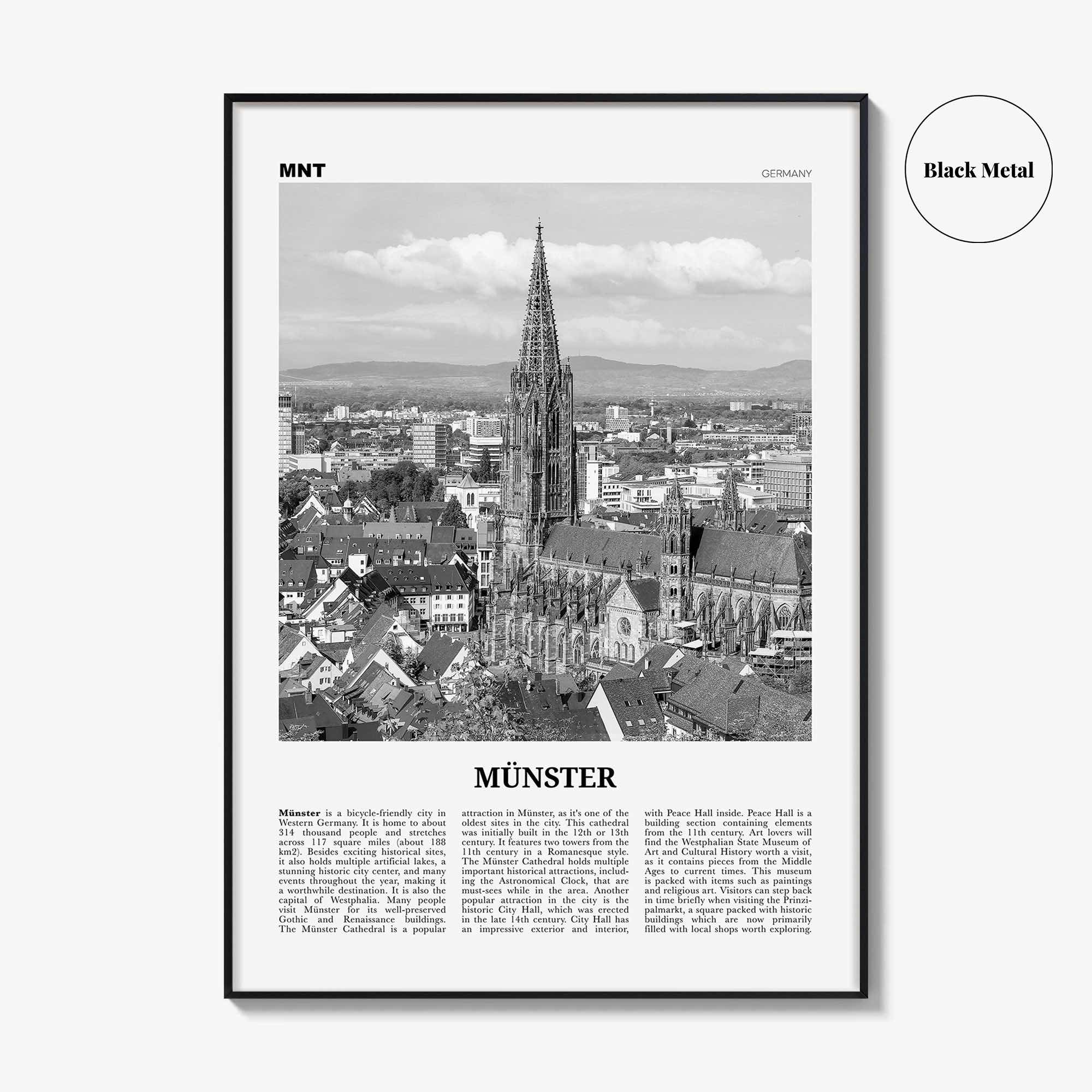 Munster Print Black and White, Münster Wall Art, Münster Poster, Münster Photo, Münster Wall Décor, Münster Map, Germany