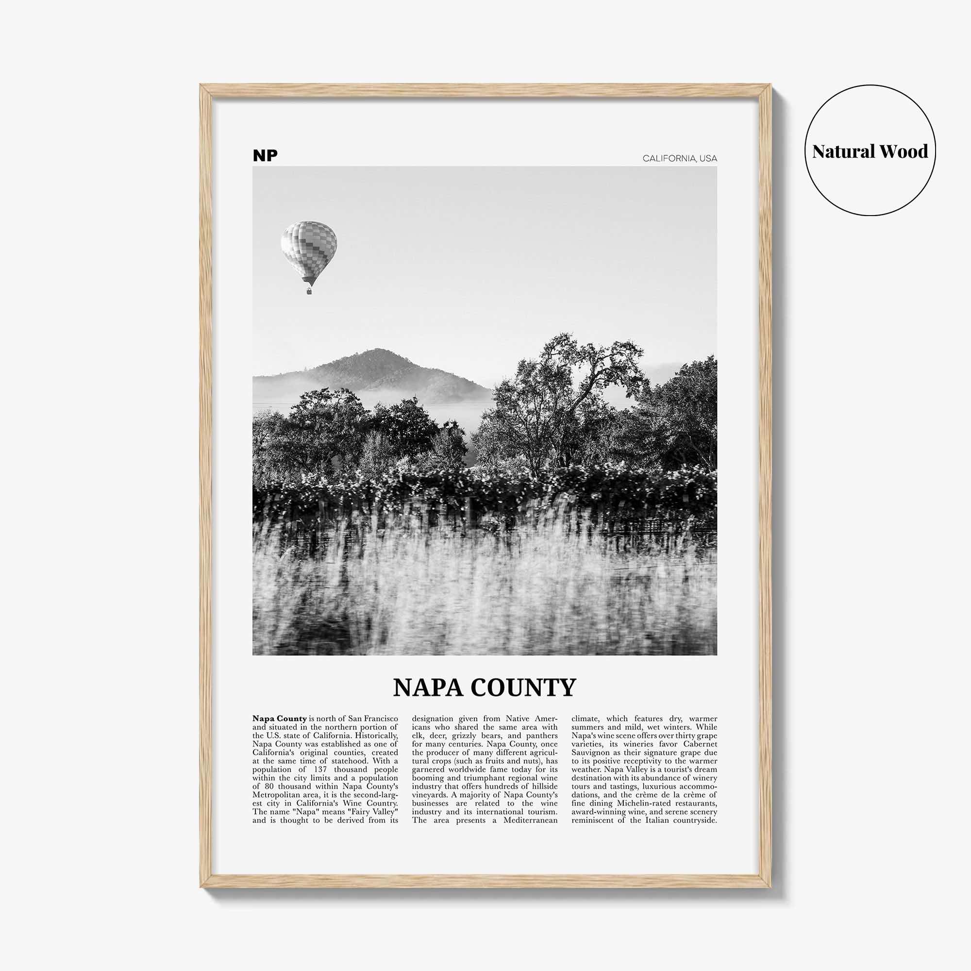 Napa County Print Black and White, Napa County Wall Art, Napa County Poster, Napa County Photo, Napa, Napa Valley, USA, United States