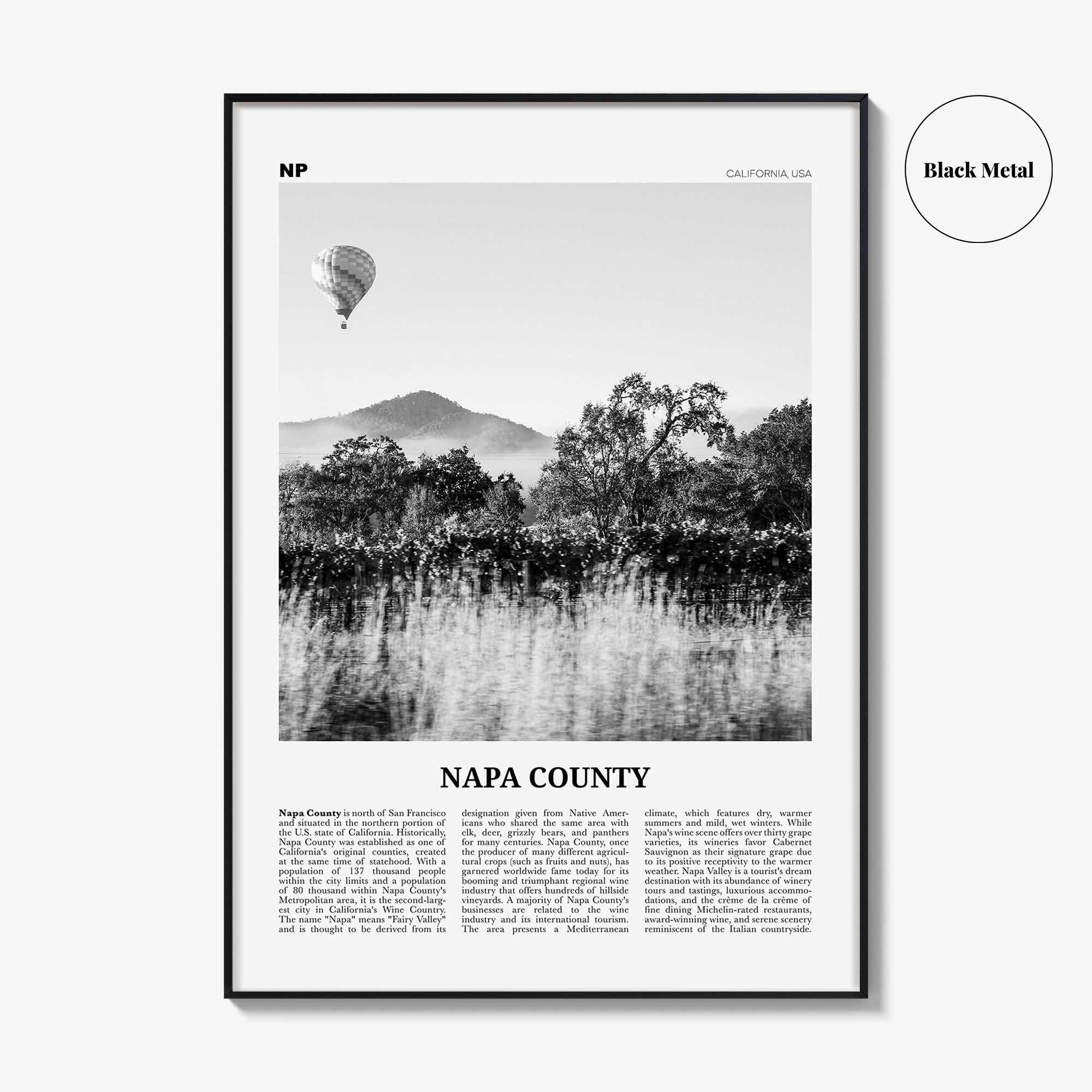 Napa County Print Black and White, Napa County Wall Art, Napa County Poster, Napa County Photo, Napa, Napa Valley, USA, United States