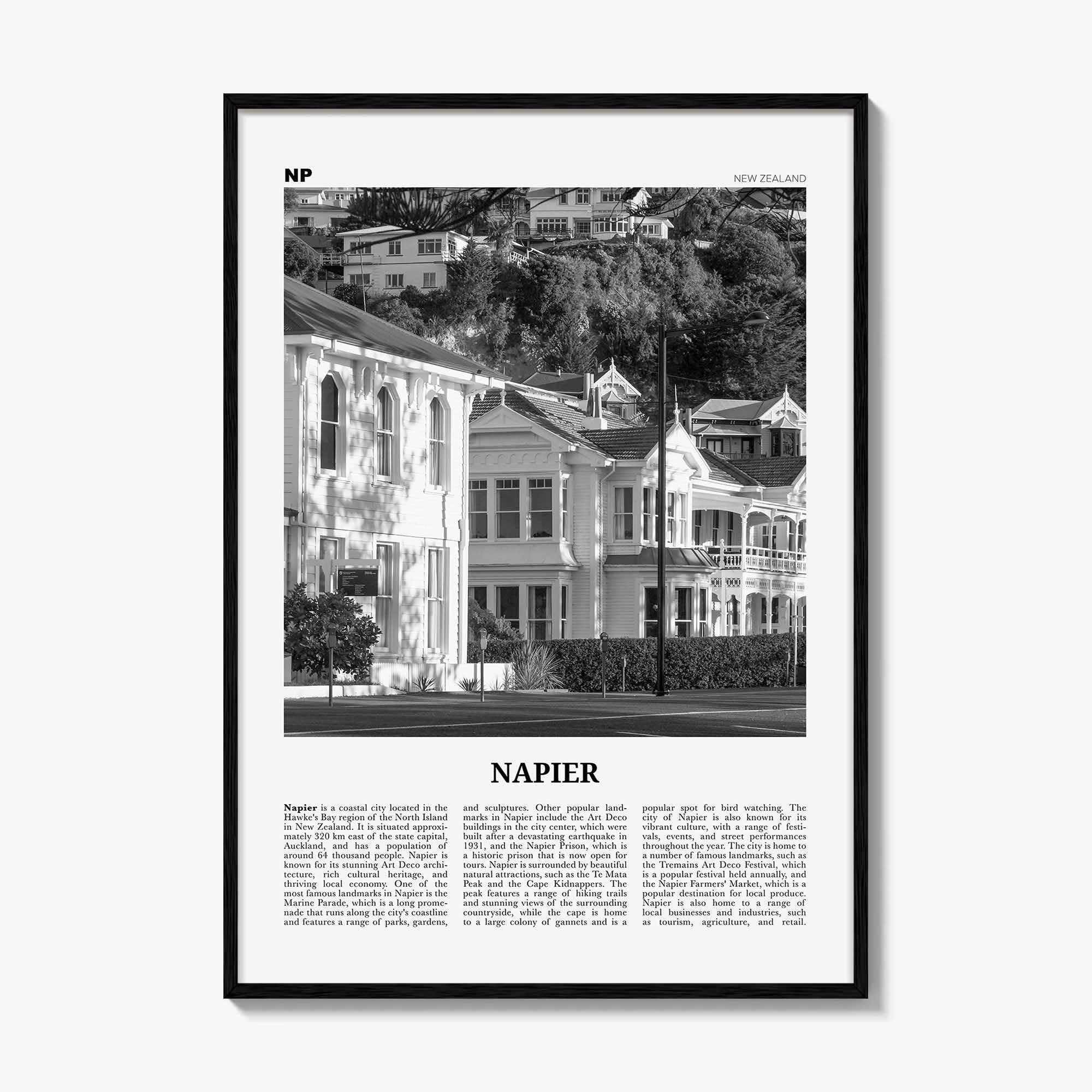 Napier Print Black and White, Napier Wall Art, Napier Poster, Napier Photo, Napier Wall Décor, Napier Map, New Zealand