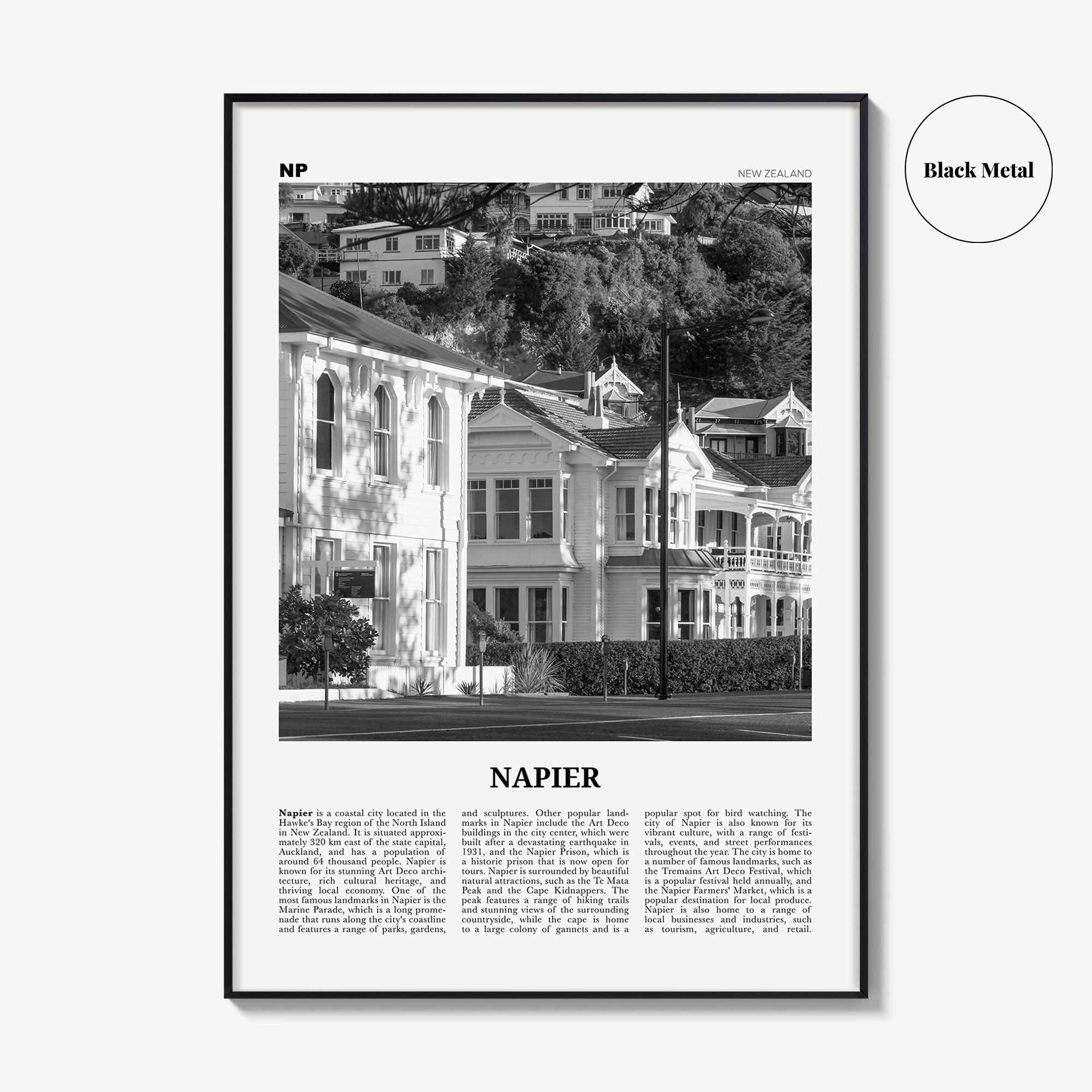 Napier Print Black and White, Napier Wall Art, Napier Poster, Napier Photo, Napier Wall Décor, Napier Map, New Zealand