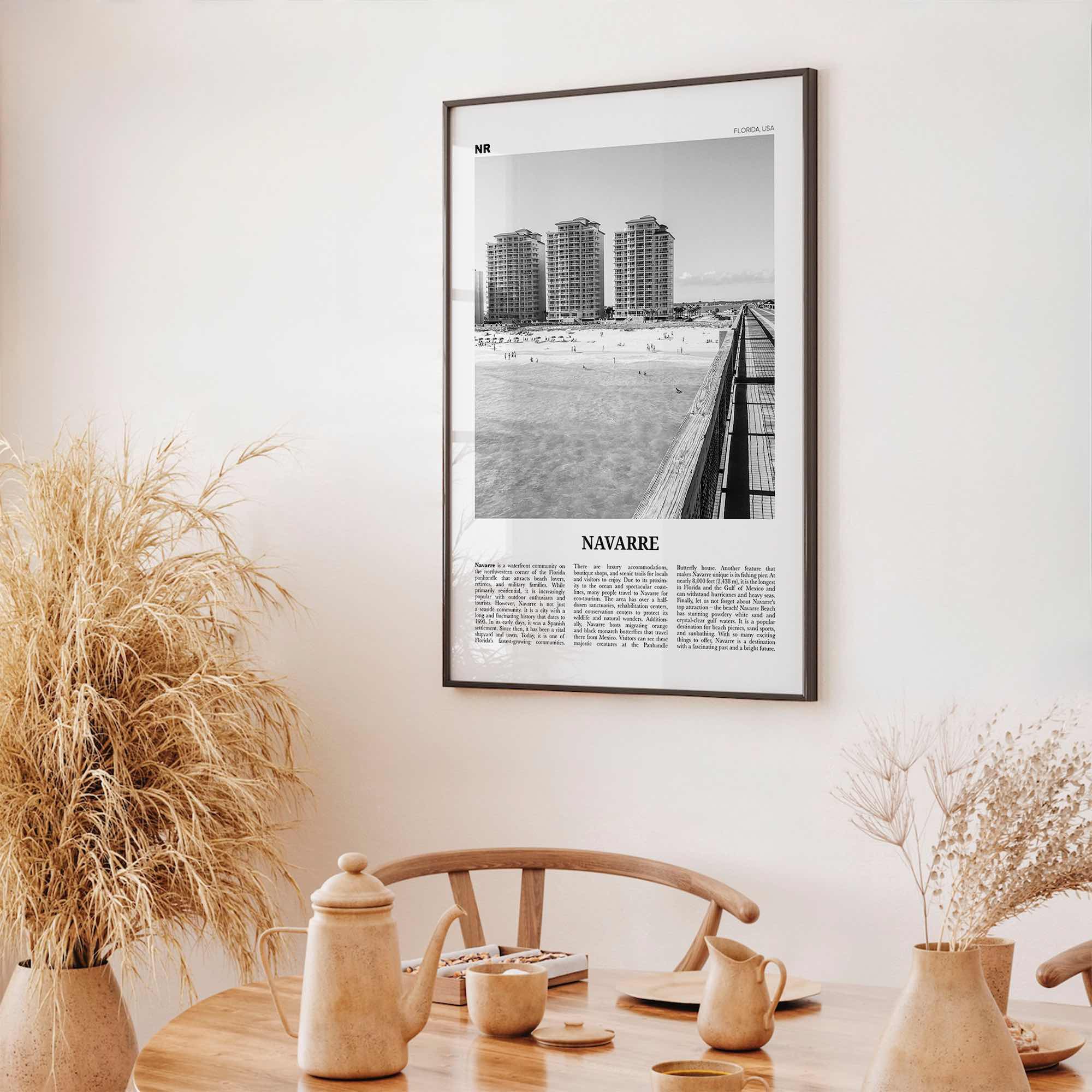Navarre Print Black and White, Navarre Wall Art, Navarre Poster, Navarre Photo, Navarre Map, Navarre Wall Decor, Florida, USA, United States