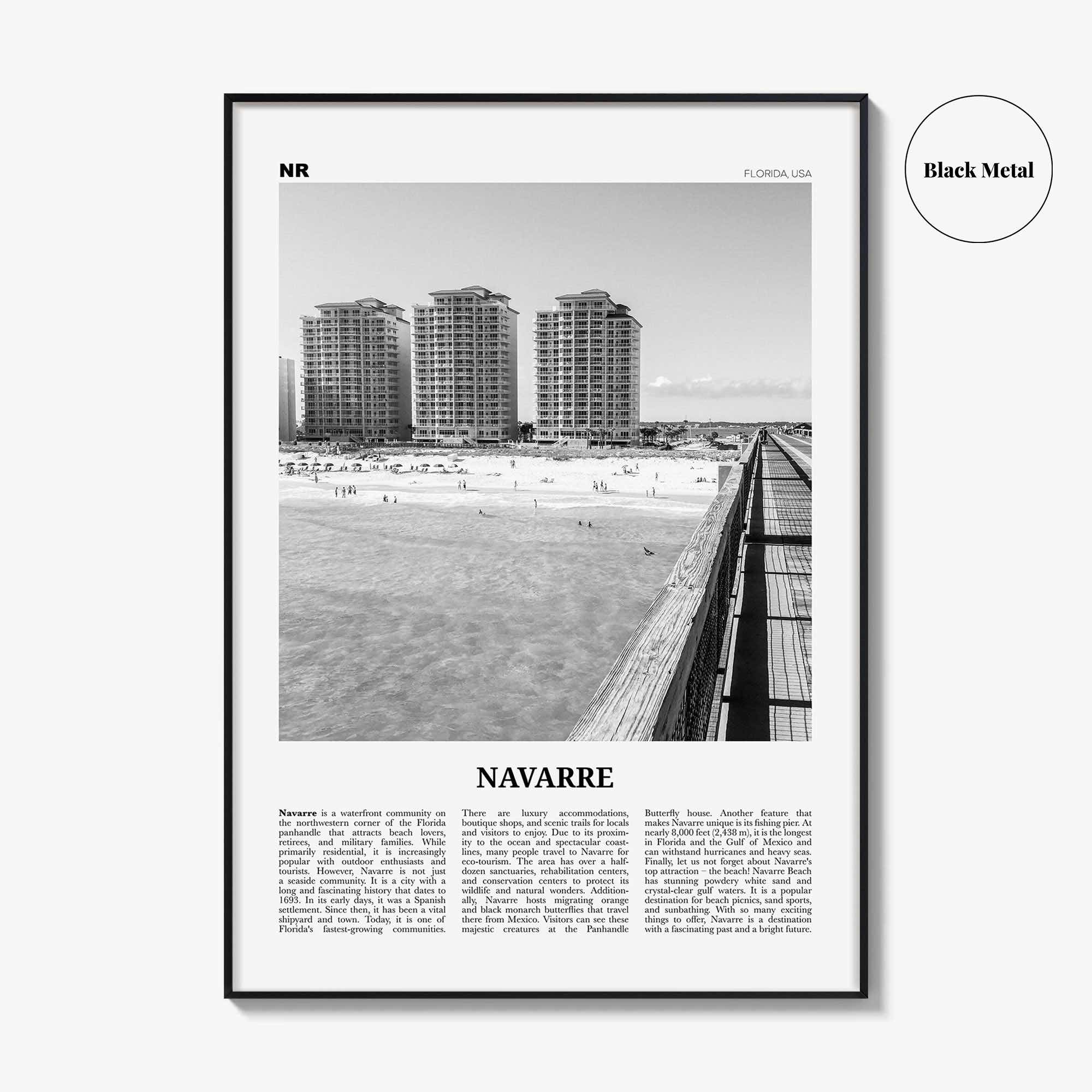 Navarre Print Black and White, Navarre Wall Art, Navarre Poster, Navarre Photo, Navarre Map, Navarre Wall Decor, Florida, USA, United States