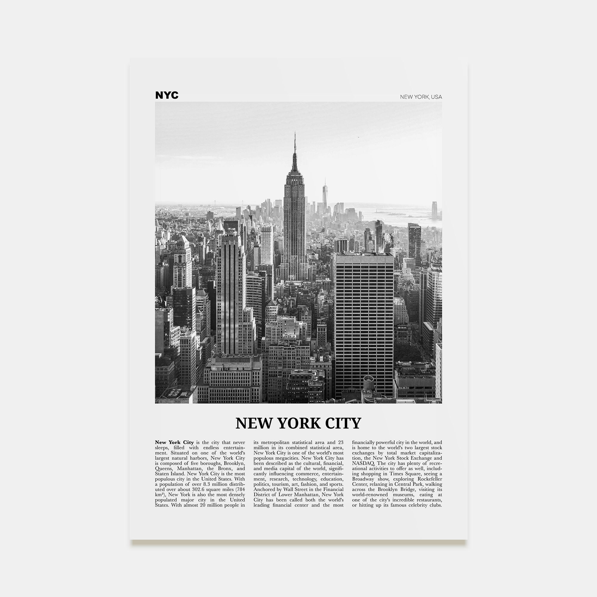 New York City Travel B&W No 1 Poster