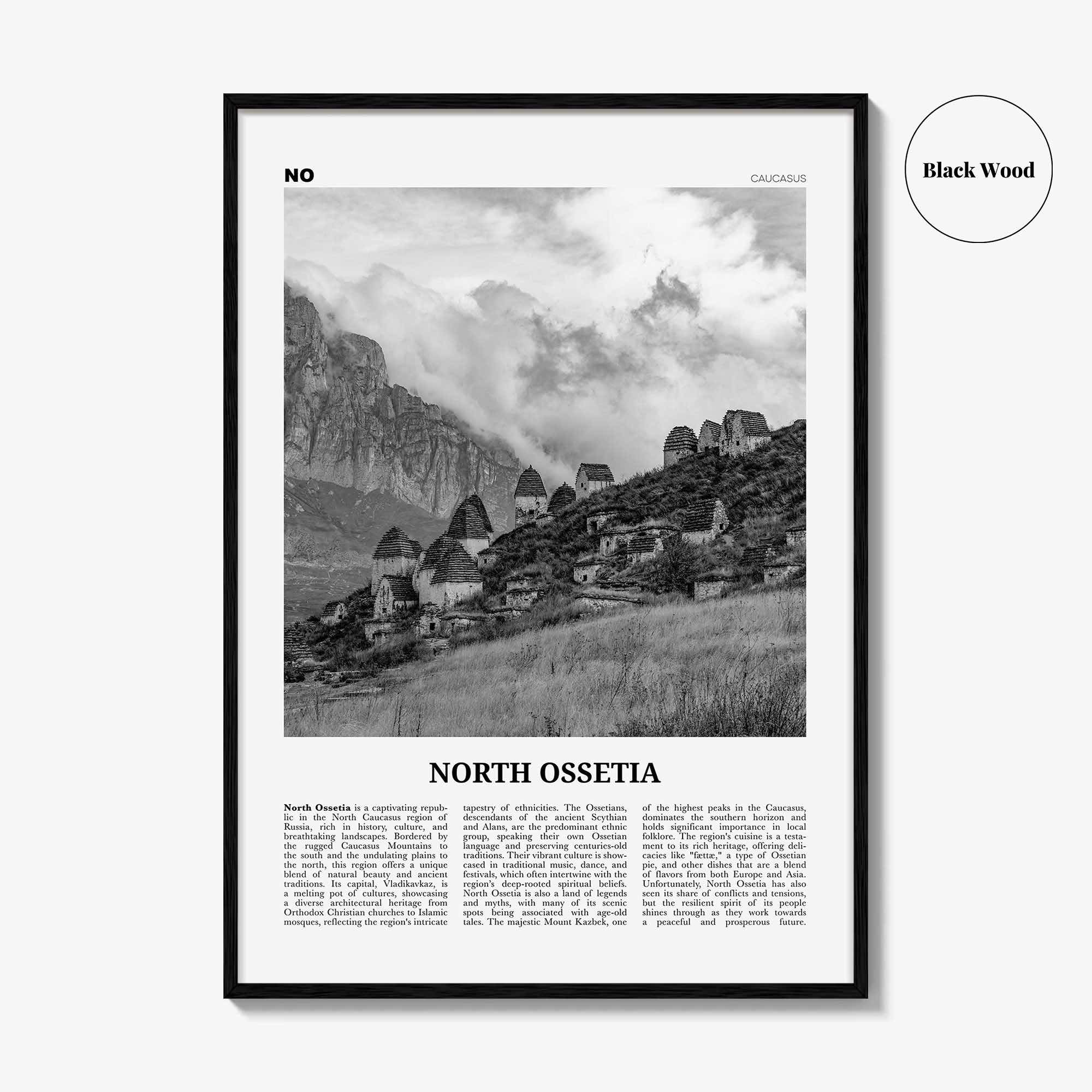 North Ossetia Print Black and White, North Ossetia Wall Art, North Ossetia Poster, North Ossetia Photo, North Ossetia Wall Décor