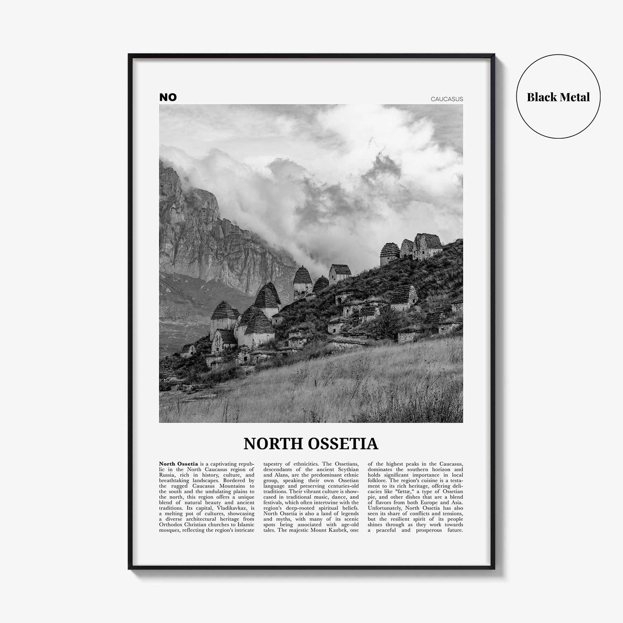North Ossetia Print Black and White, North Ossetia Wall Art, North Ossetia Poster, North Ossetia Photo, North Ossetia Wall Décor