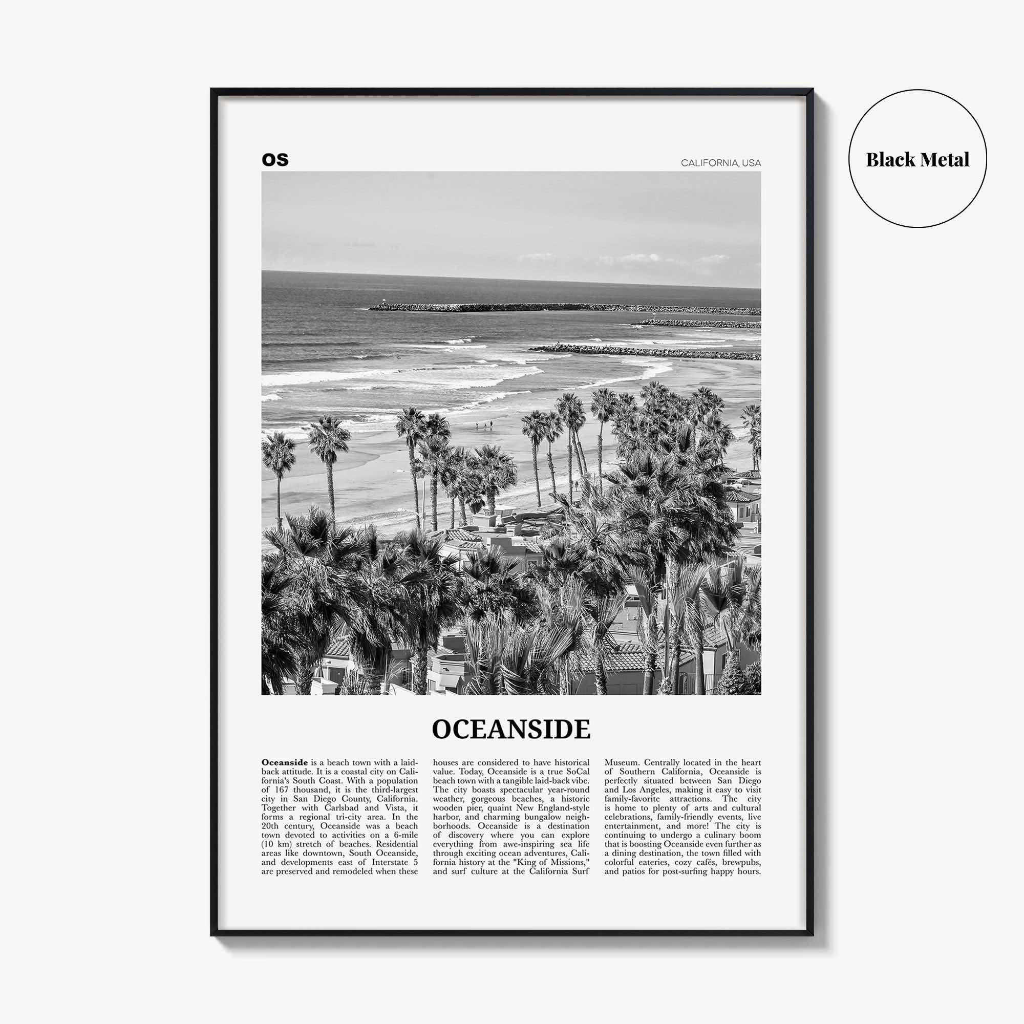 Oceanside Print Black and White No 1, Oceanside Wall Art, Oceanside Poster, Oceanside Photo, California, USA, United States, North America