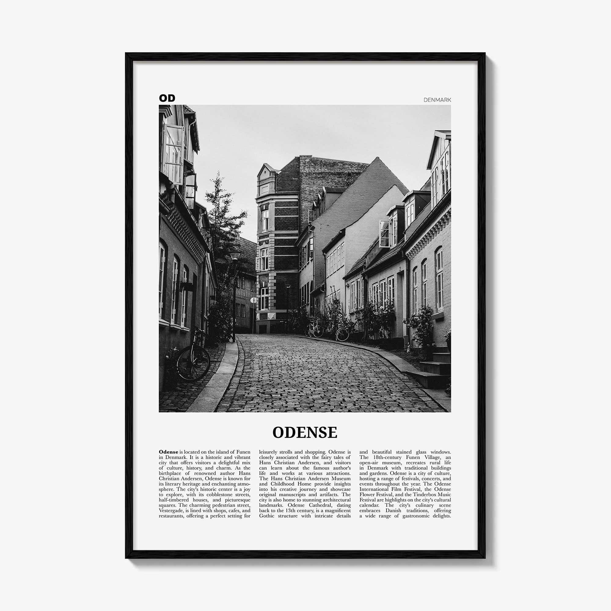 Odense Print Black and White, Odense Wall Art, Odense Poster, Odense Photo, Odense Wall Décor, Odense Map, Denmark