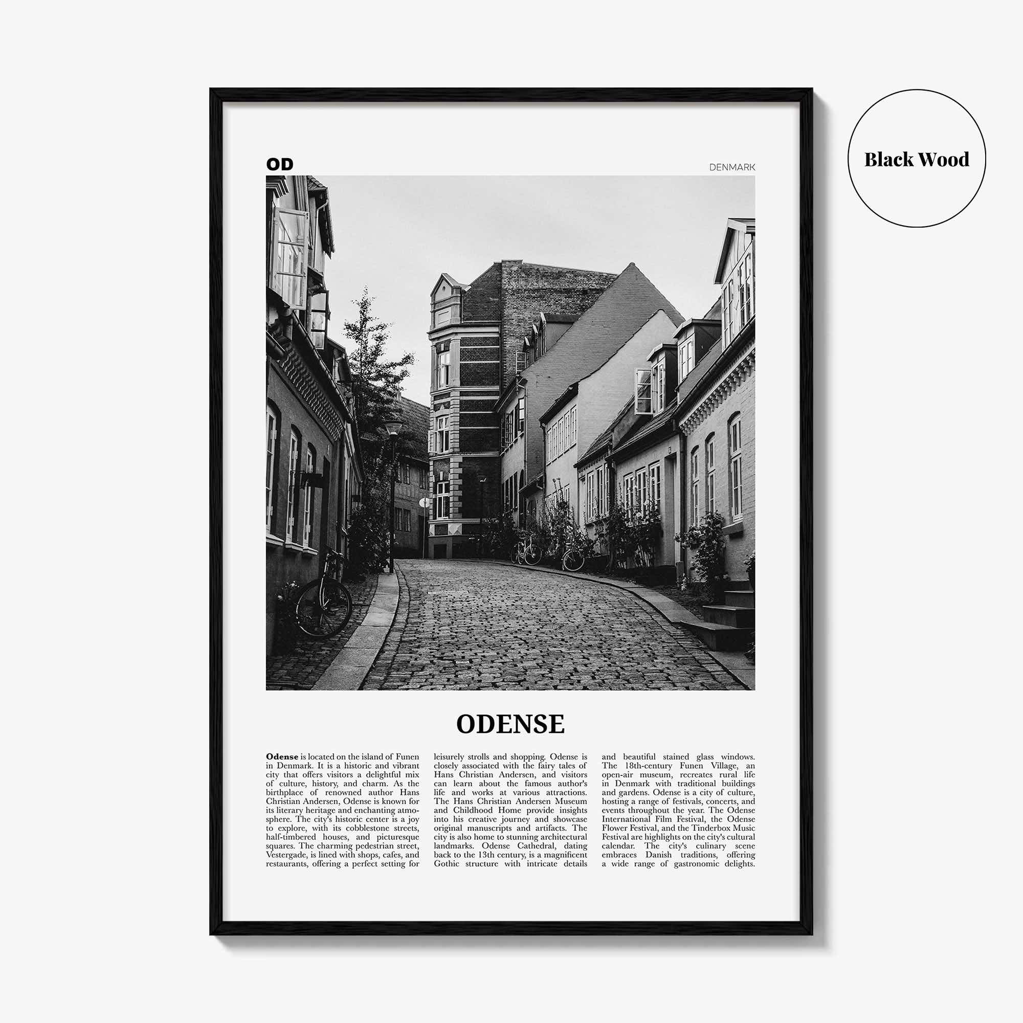 Odense Print Black and White, Odense Wall Art, Odense Poster, Odense Photo, Odense Wall Décor, Odense Map, Denmark
