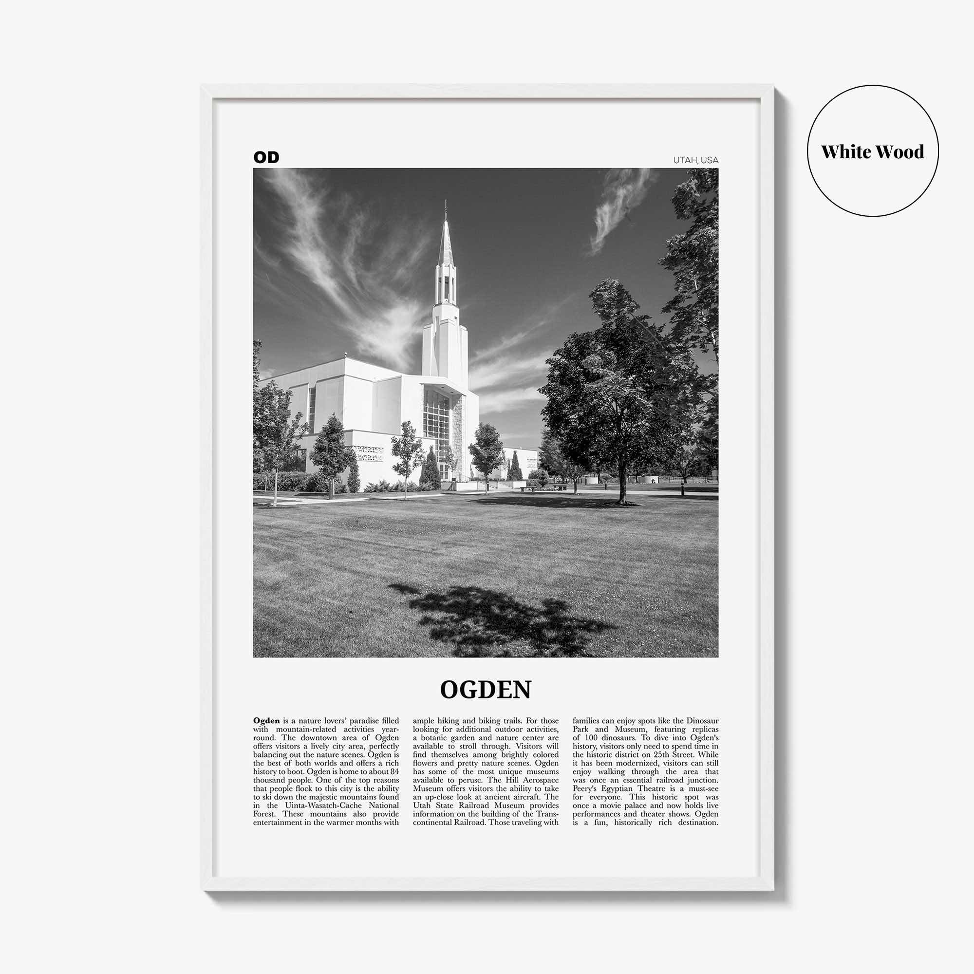 Ogden Print Black and White, Ogden Wall Art, Ogden Poster, Ogden Photo, Ogden Wall Décor, Ogden Map, Utah, USA