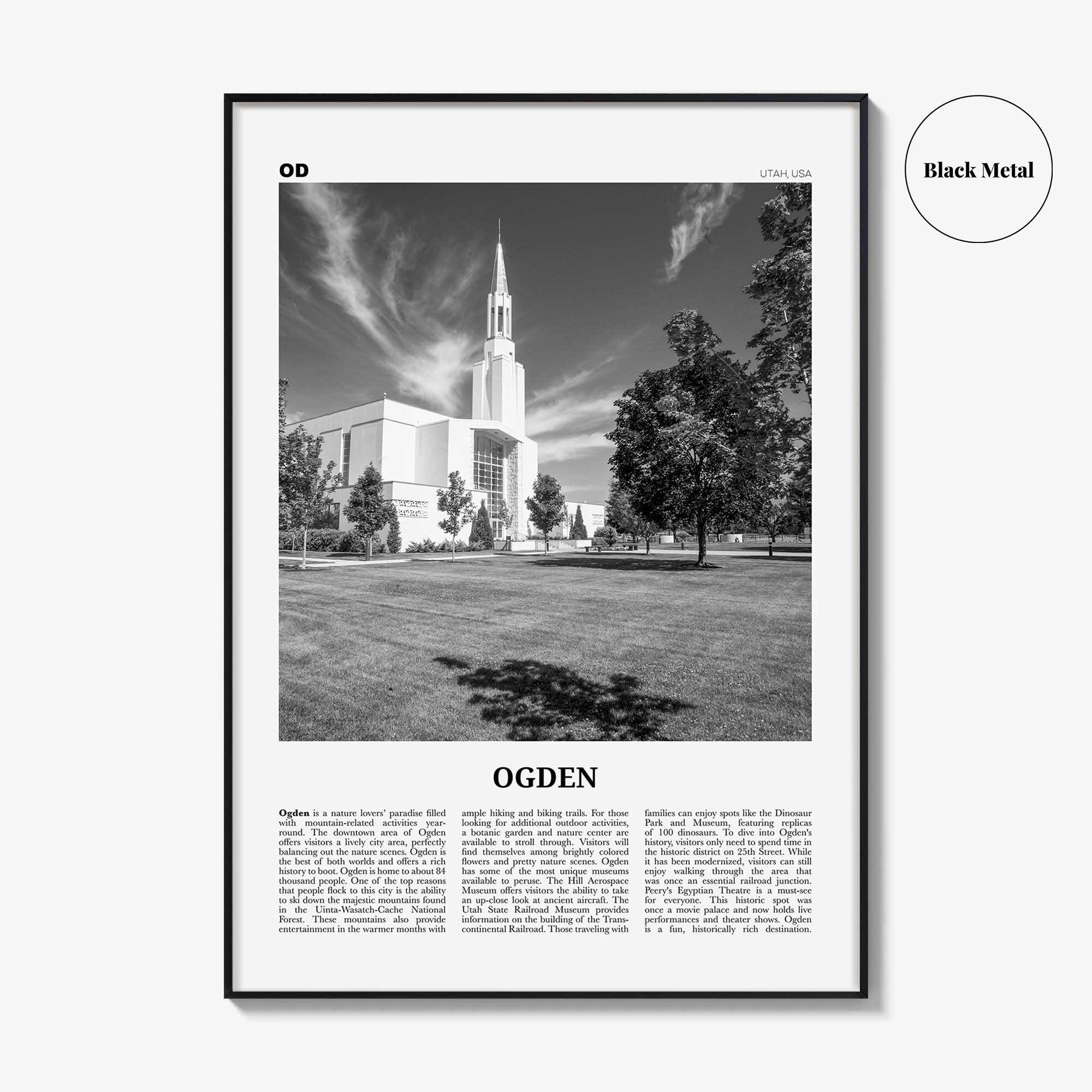 Ogden Print Black and White, Ogden Wall Art, Ogden Poster, Ogden Photo, Ogden Wall Décor, Ogden Map, Utah, USA