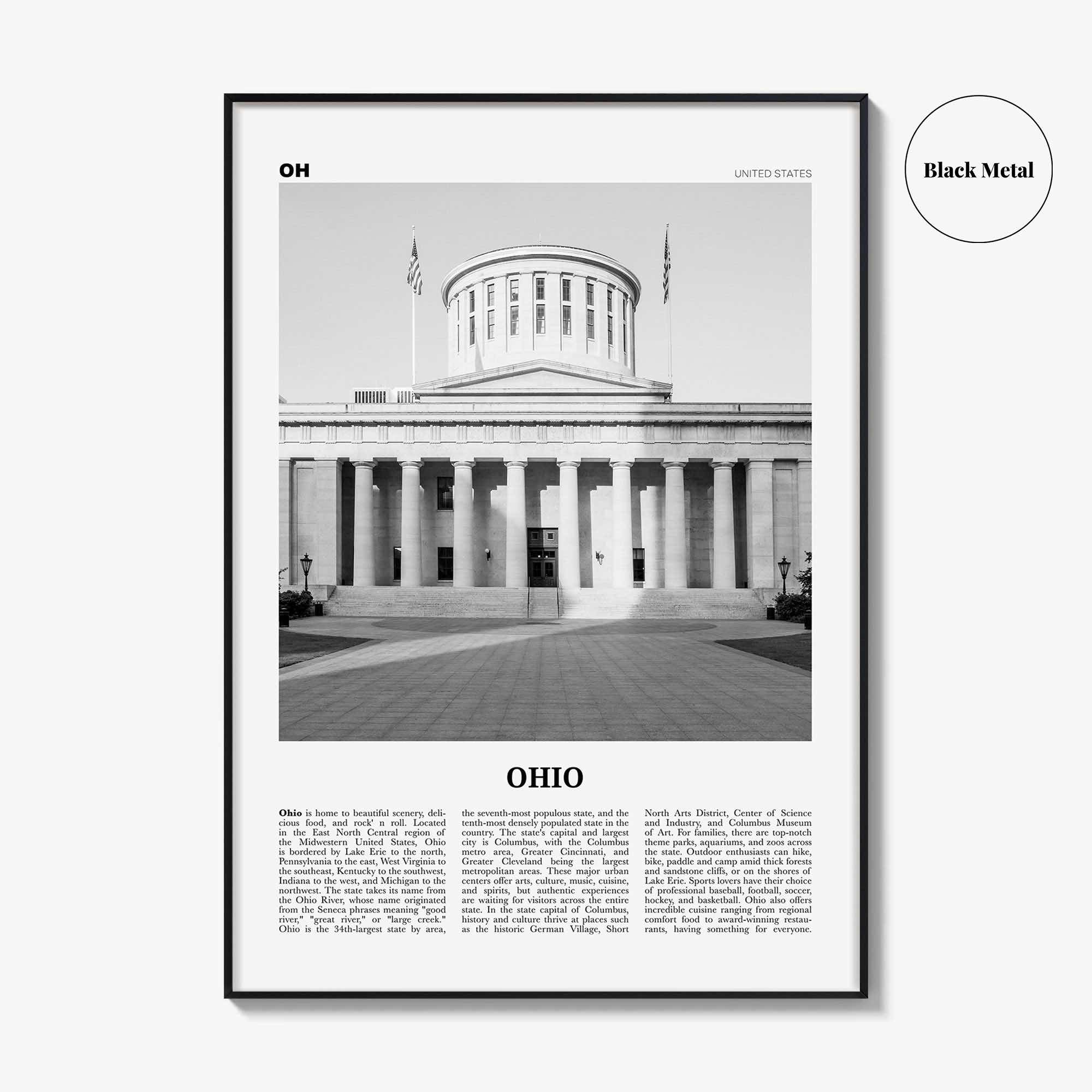Ohio Print Black and White No 2, Ohio Wall Art, Ohio Poster, Ohio Photo, Ohio Wall Decor, USA, United States, North America