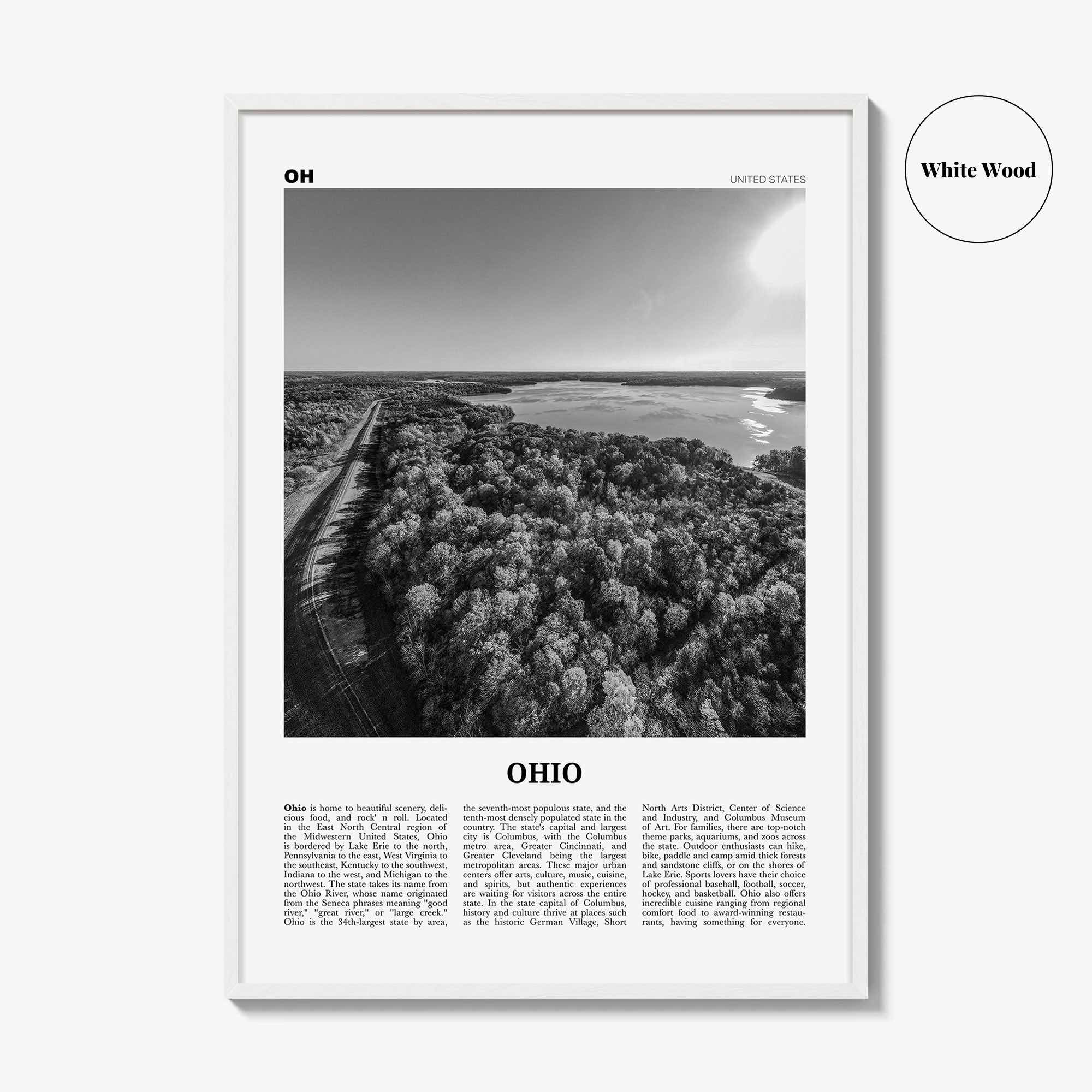 Ohio Print Black and White No 3, Ohio Wall Art, Ohio Poster, Ohio Photo, Ohio Wall Décor, Ohio Map, United States