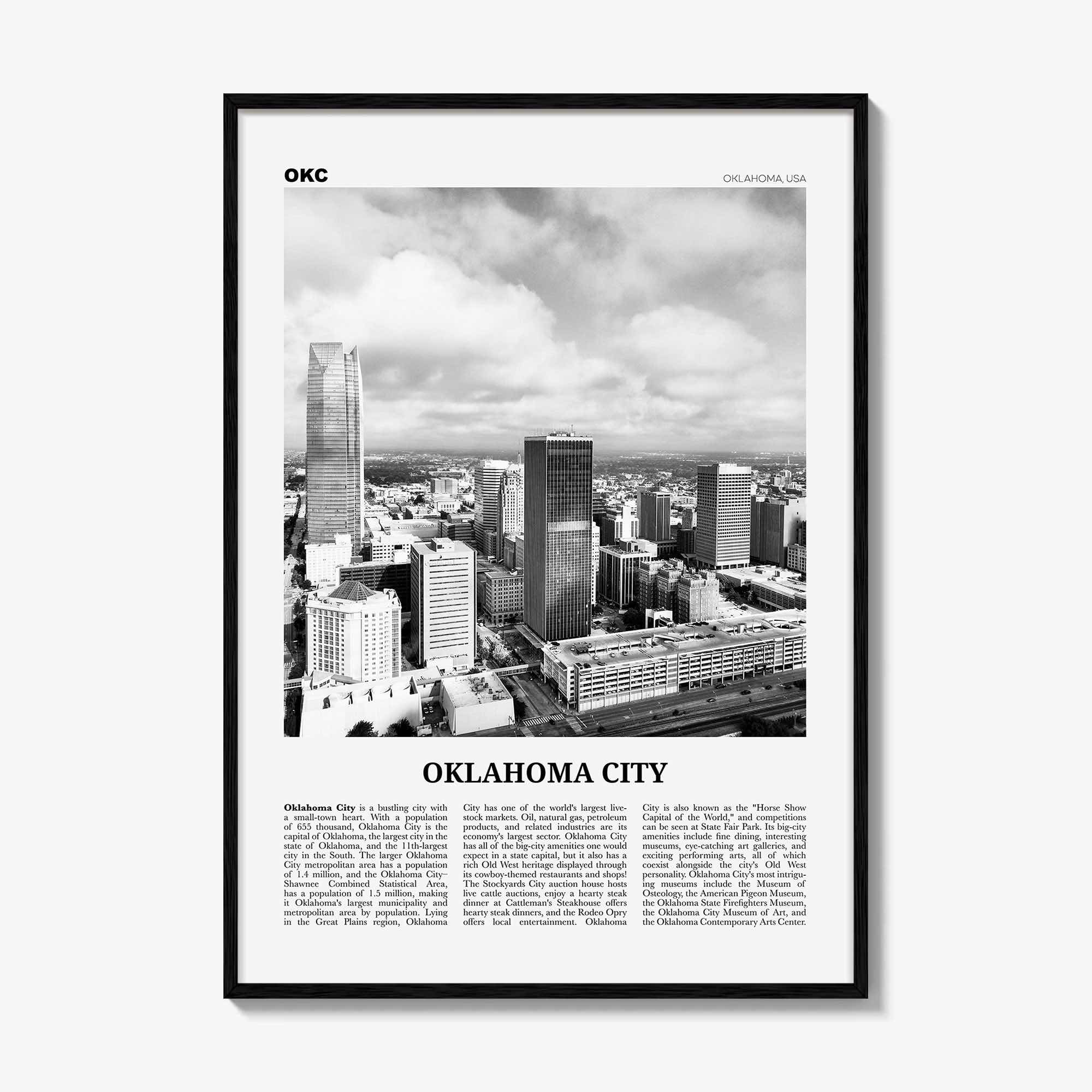 Oklahoma City Print Black and White No 2, Oklahoma City Wall Art, Oklahoma City Poster, Oklahoma City Photo, USA, United States, America