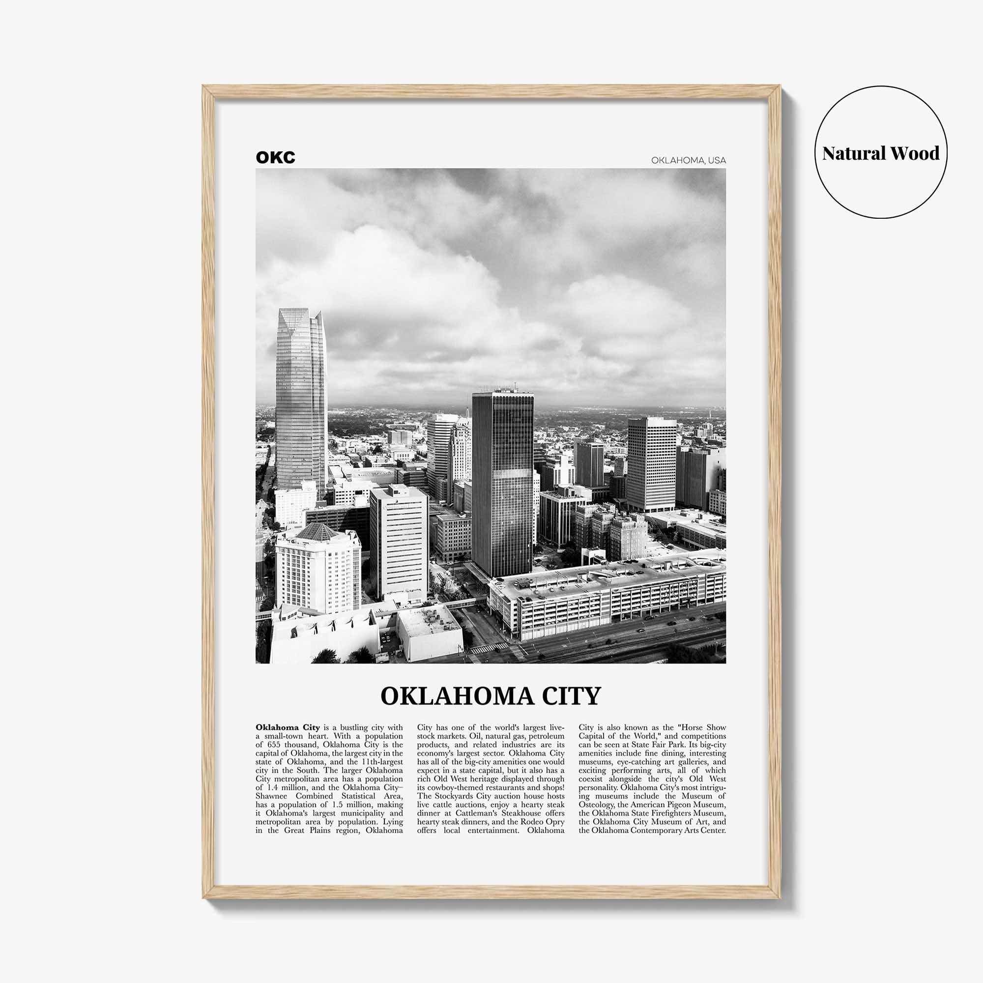 Oklahoma City Print Black and White No 2, Oklahoma City Wall Art, Oklahoma City Poster, Oklahoma City Photo, USA, United States, America