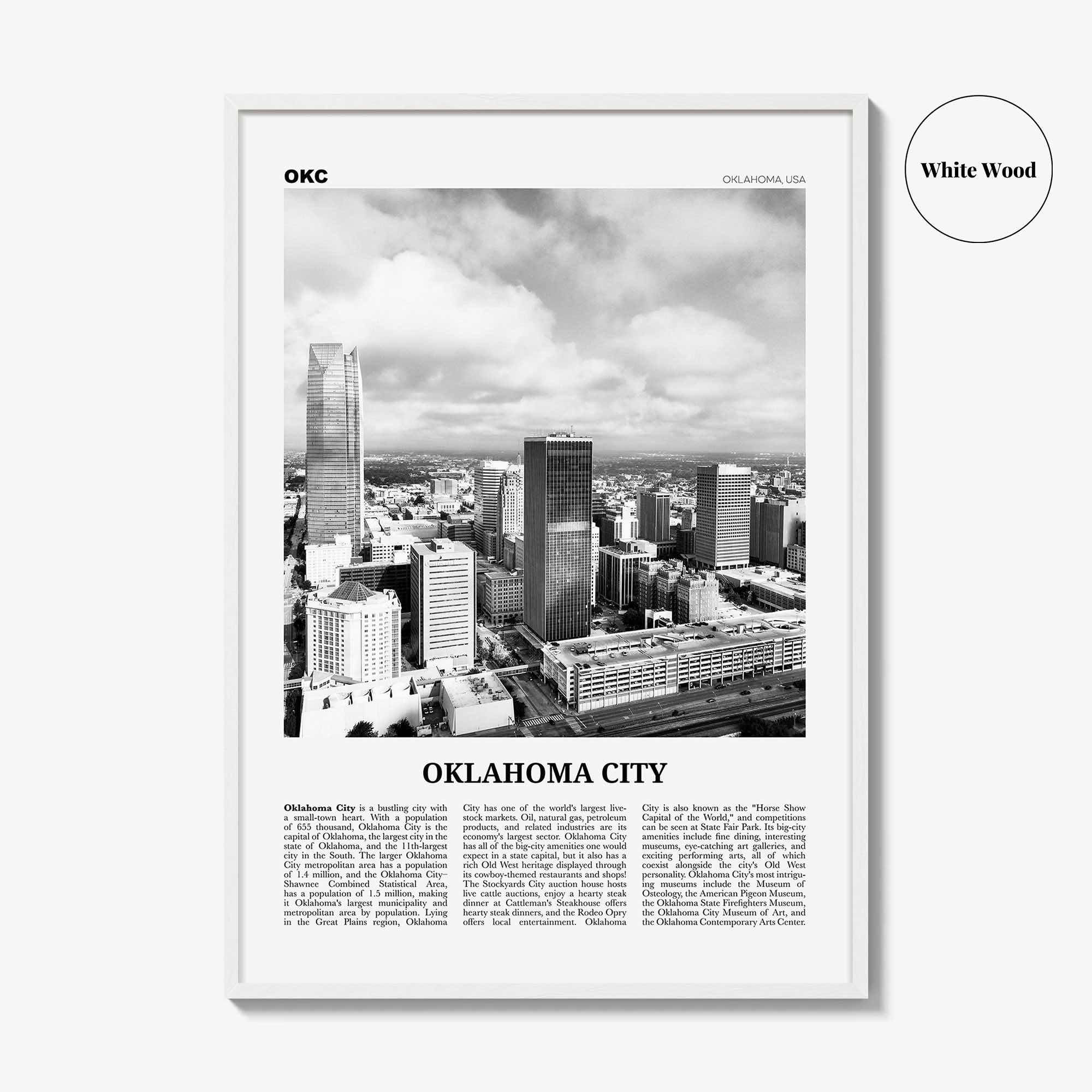 Oklahoma City Print Black and White No 2, Oklahoma City Wall Art, Oklahoma City Poster, Oklahoma City Photo, USA, United States, America