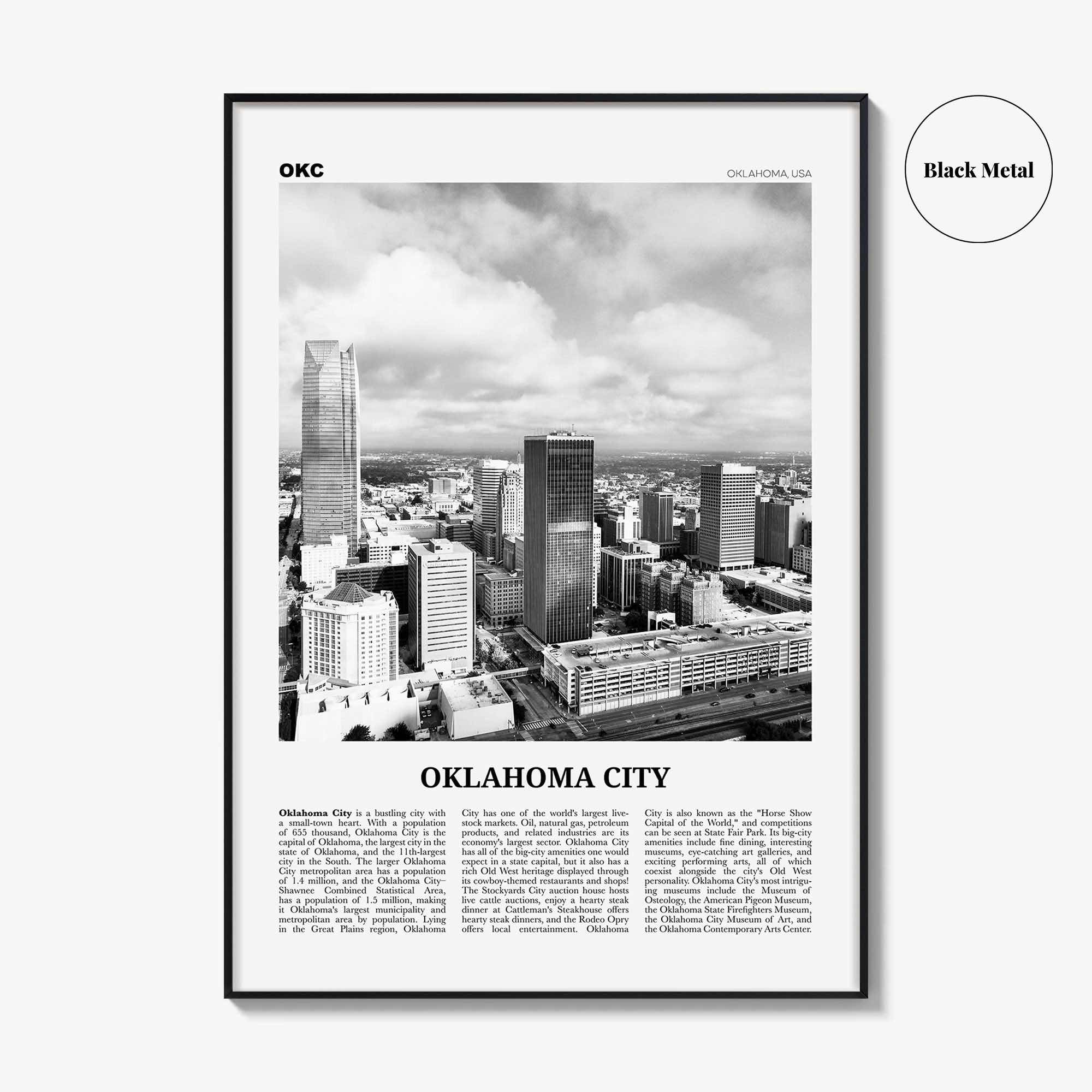 Oklahoma City Print Black and White No 2, Oklahoma City Wall Art, Oklahoma City Poster, Oklahoma City Photo, USA, United States, America
