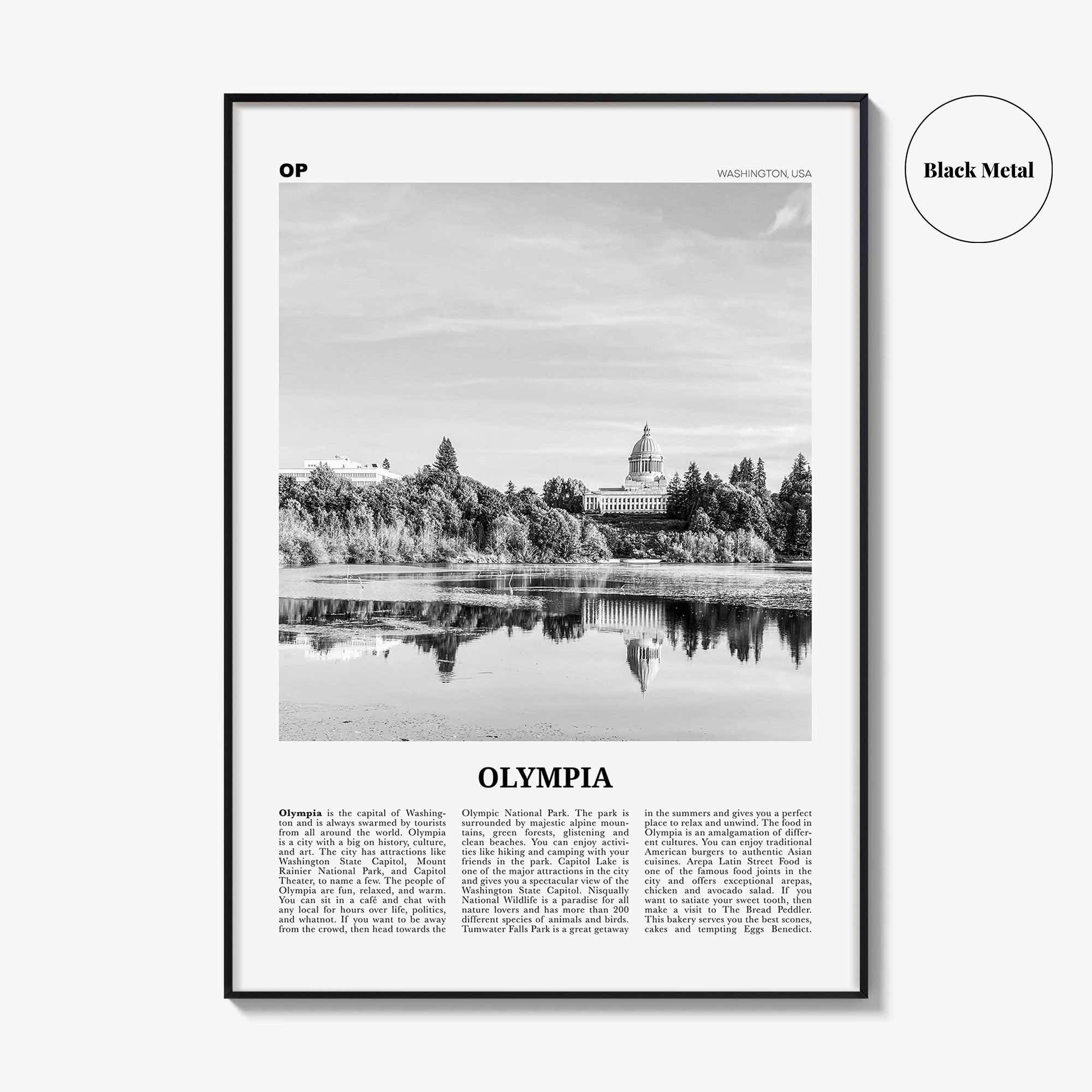 Olympia Print Black and White No 2, Olympia Wall Art, Olympia Poster, Olympia Photo, Olympia Wall Décor, Washington State, USA United States