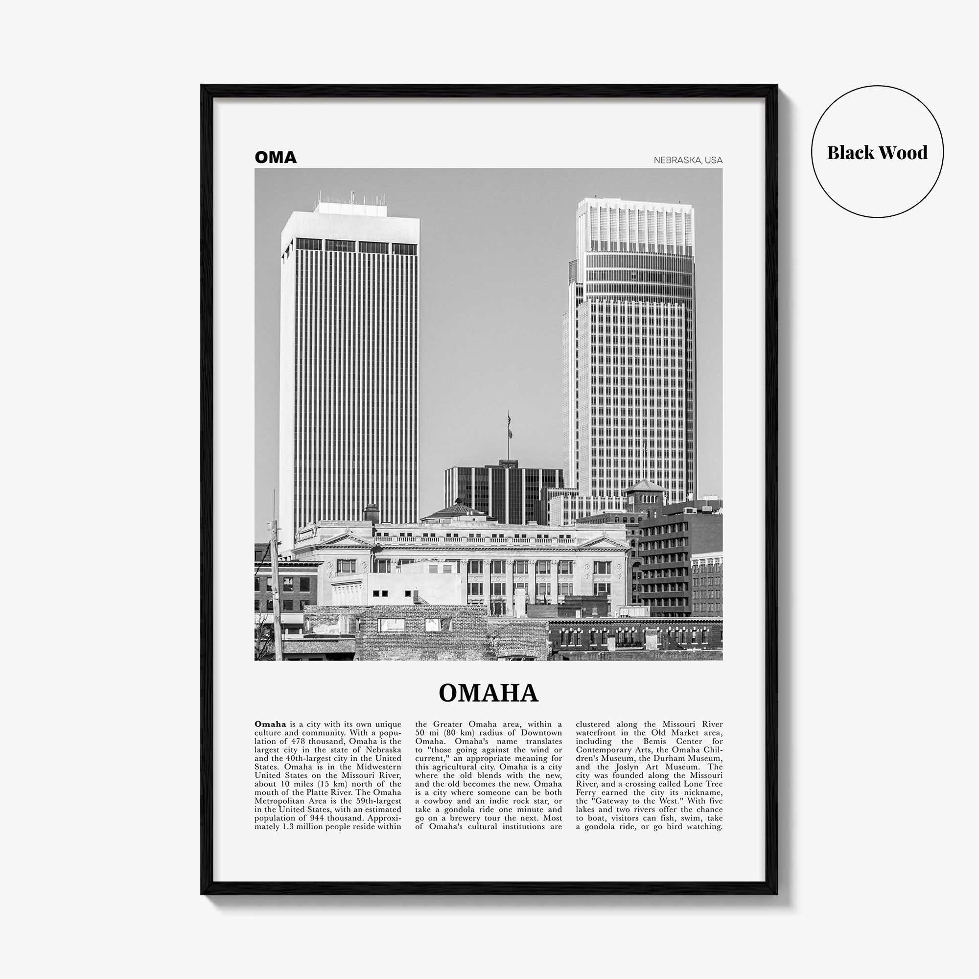 Omaha Print Black and White No 2, Omaha Wall Art, Omaha Poster, Omaha Photo, Omaha Wall Decor, Nebraska, USA, United States