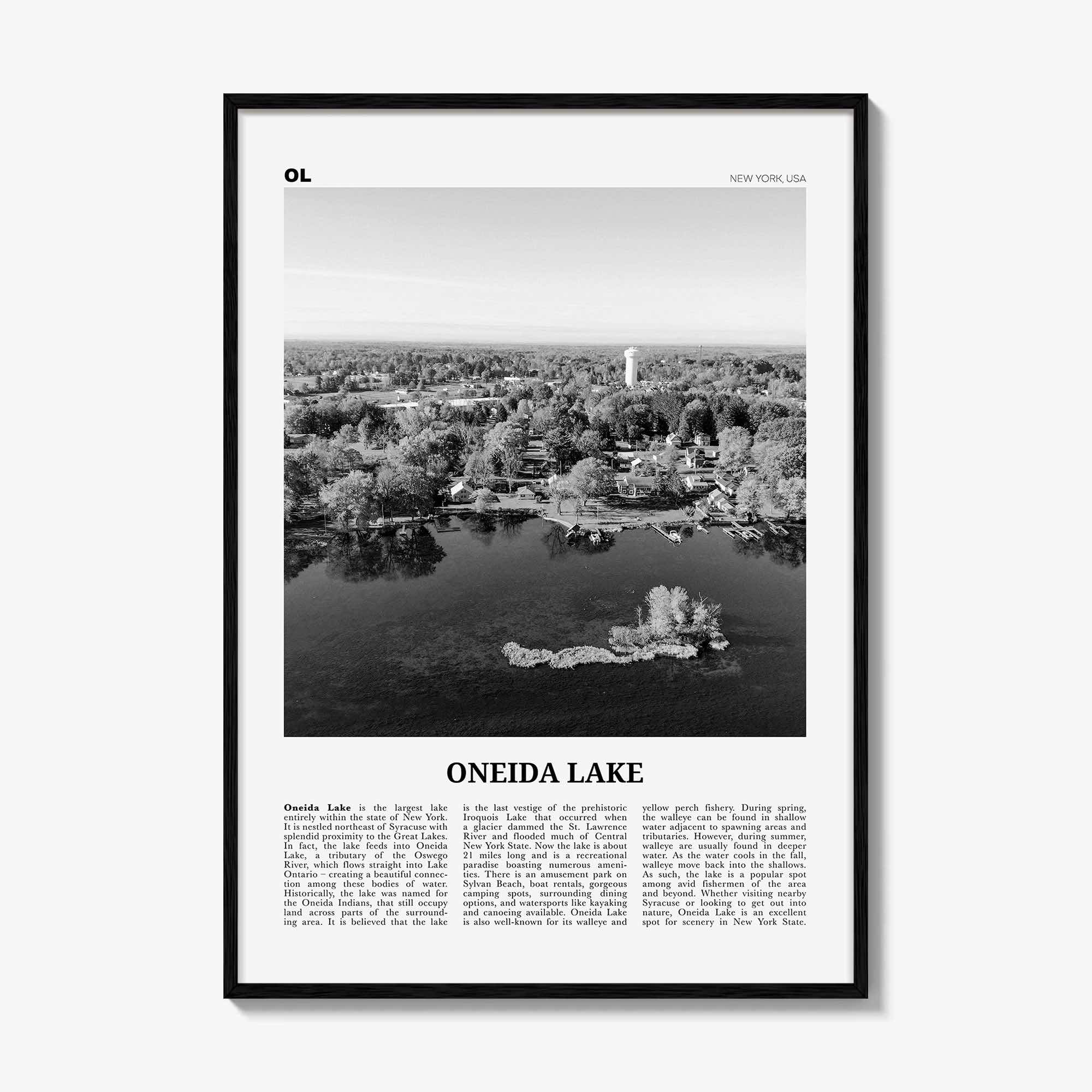 Oneida Lake Print Black and White, Oneida Lake Wall Art, Oneida Lake Poster, Oneida Lake Photo, Oneida Lake Wall Décor, Oneida Lake Map,