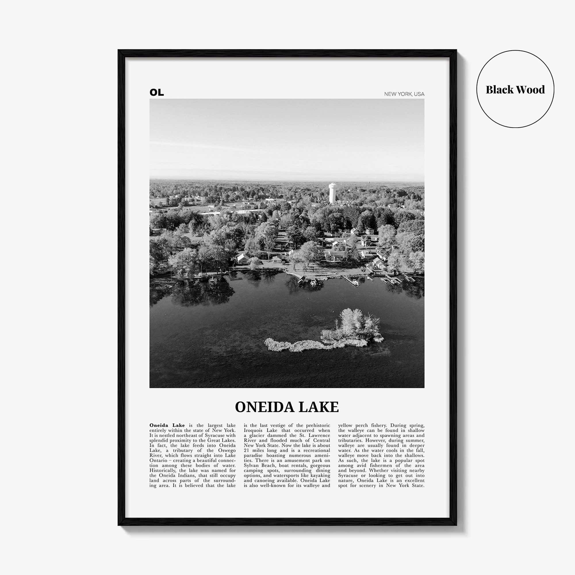 Oneida Lake Print Black and White, Oneida Lake Wall Art, Oneida Lake Poster, Oneida Lake Photo, Oneida Lake Wall Décor, Oneida Lake Map,