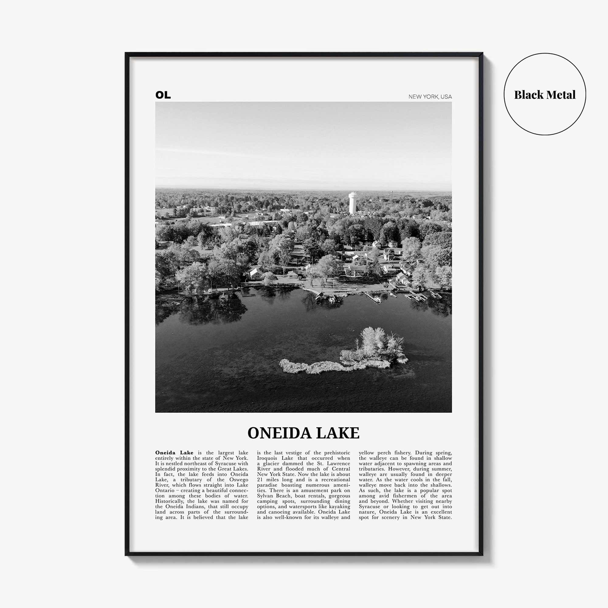 Oneida Lake Print Black and White, Oneida Lake Wall Art, Oneida Lake Poster, Oneida Lake Photo, Oneida Lake Wall Décor, Oneida Lake Map,