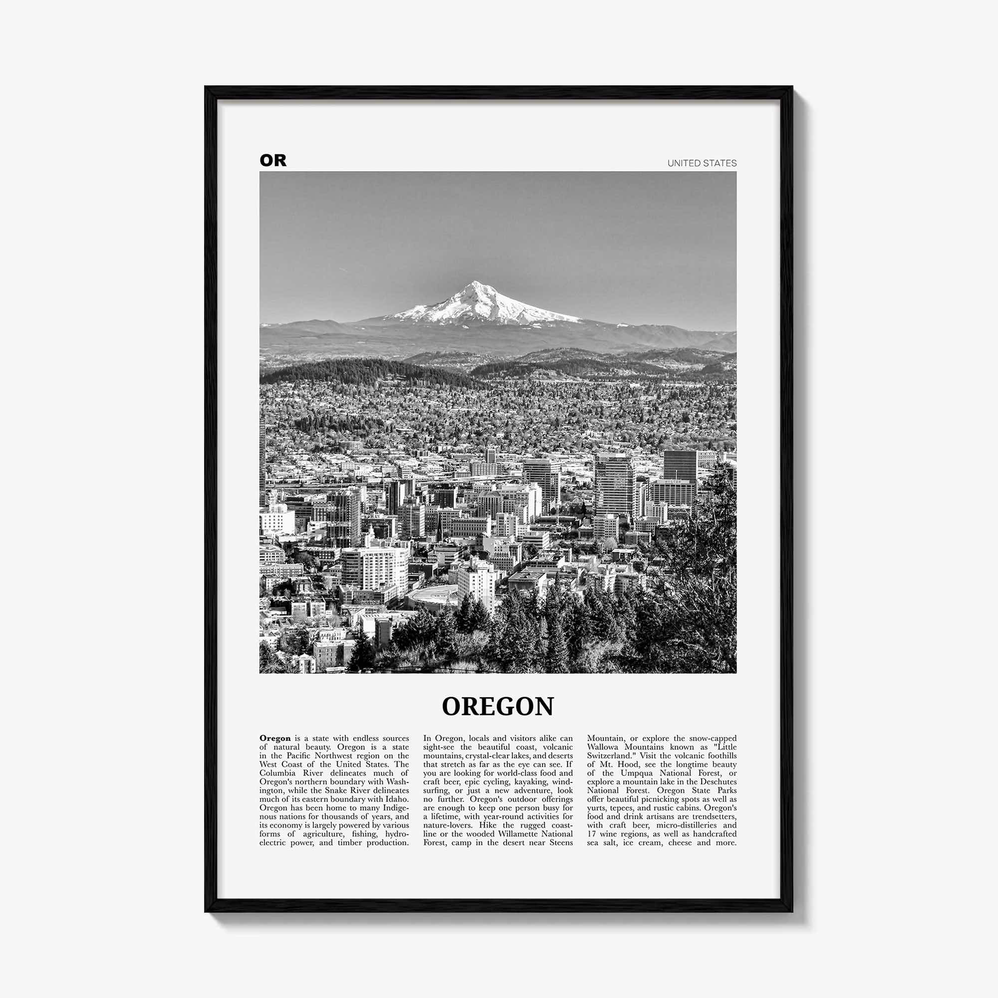 Oregon Print Black and White No 4, Oregon Wall Art, Oregon Poster, Oregon Photo, Oregon Wall Décor, Oregon Map, United States