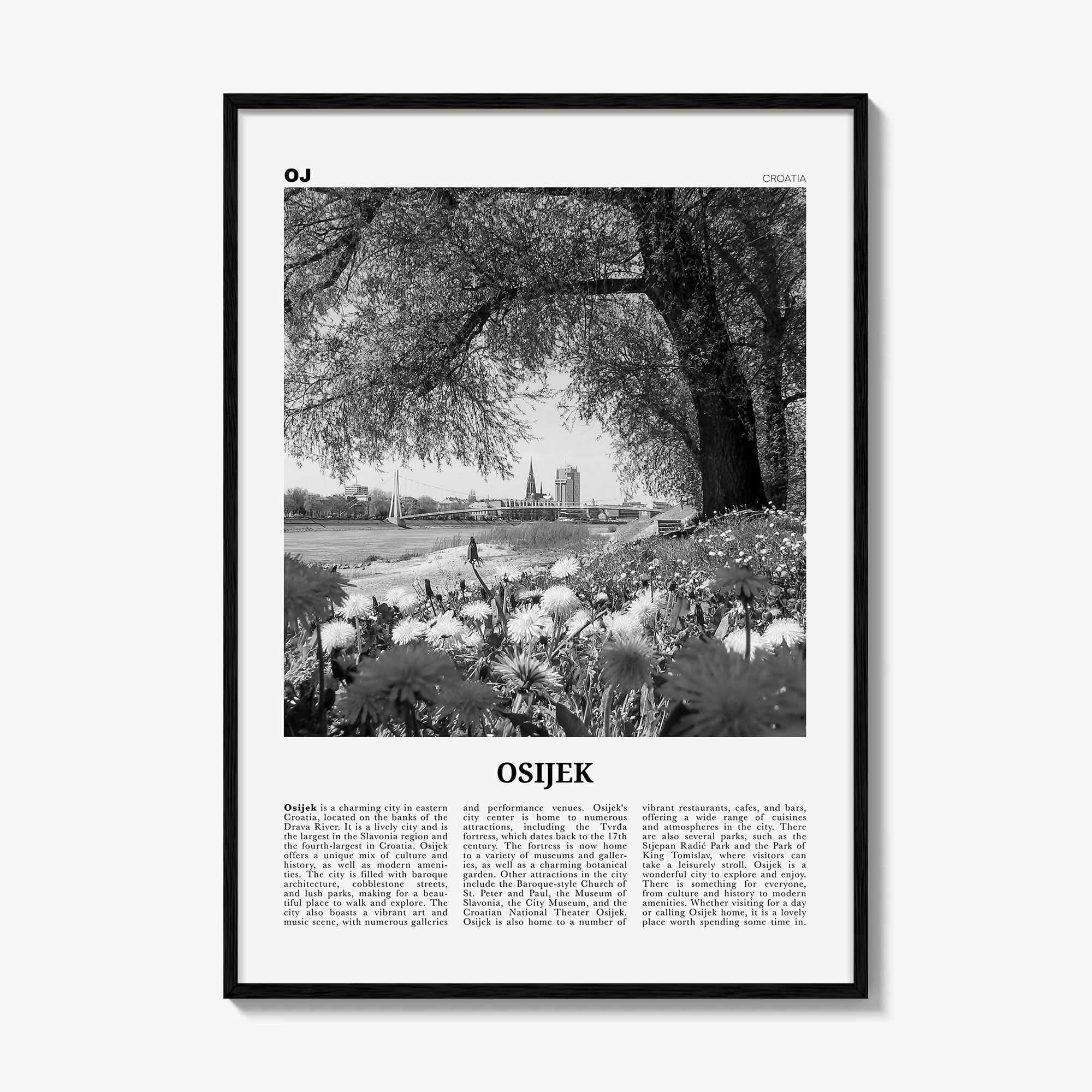Osijek Print Black and White, Osijek Wall Art, Osijek Poster, Osijek Photo, Osijek Wall Décor, Osijek Map, Croatia