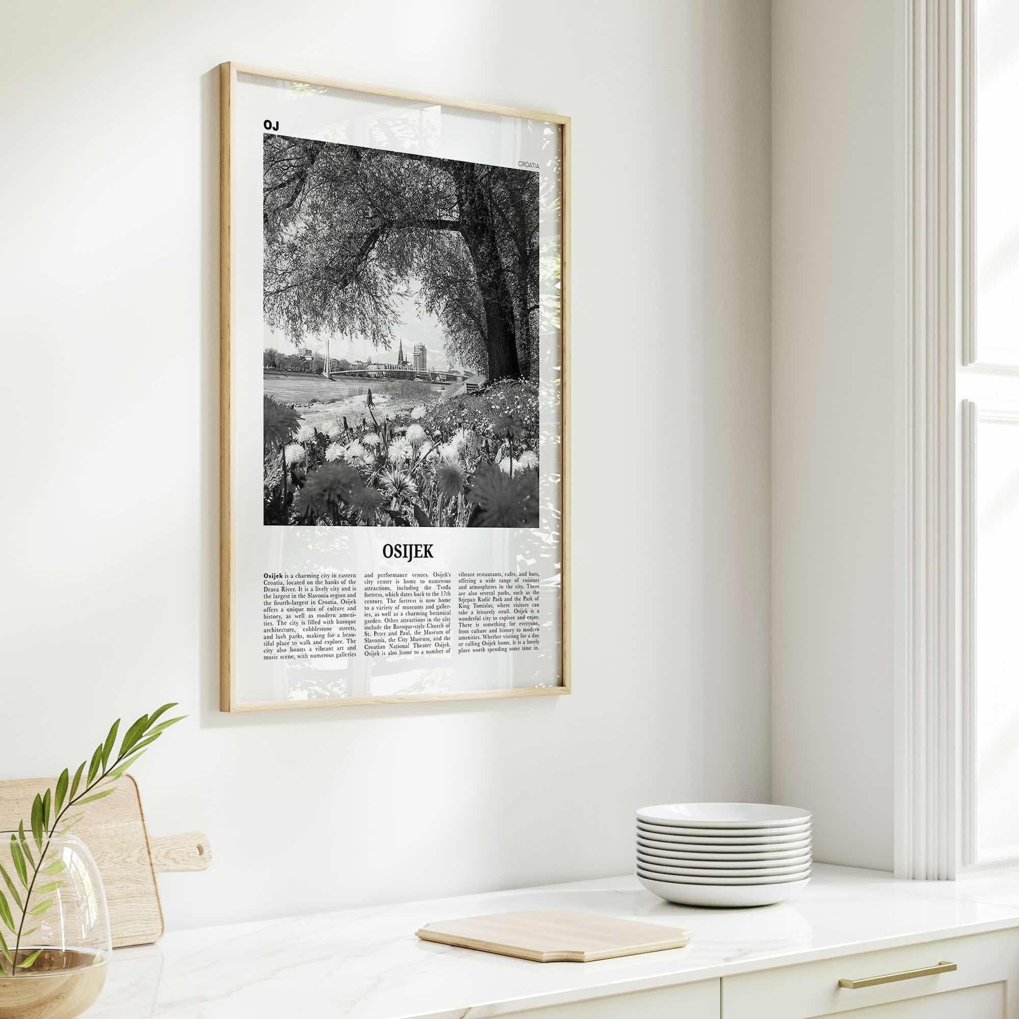 Osijek Print Black and White, Osijek Wall Art, Osijek Poster, Osijek Photo, Osijek Wall Décor, Osijek Map, Croatia