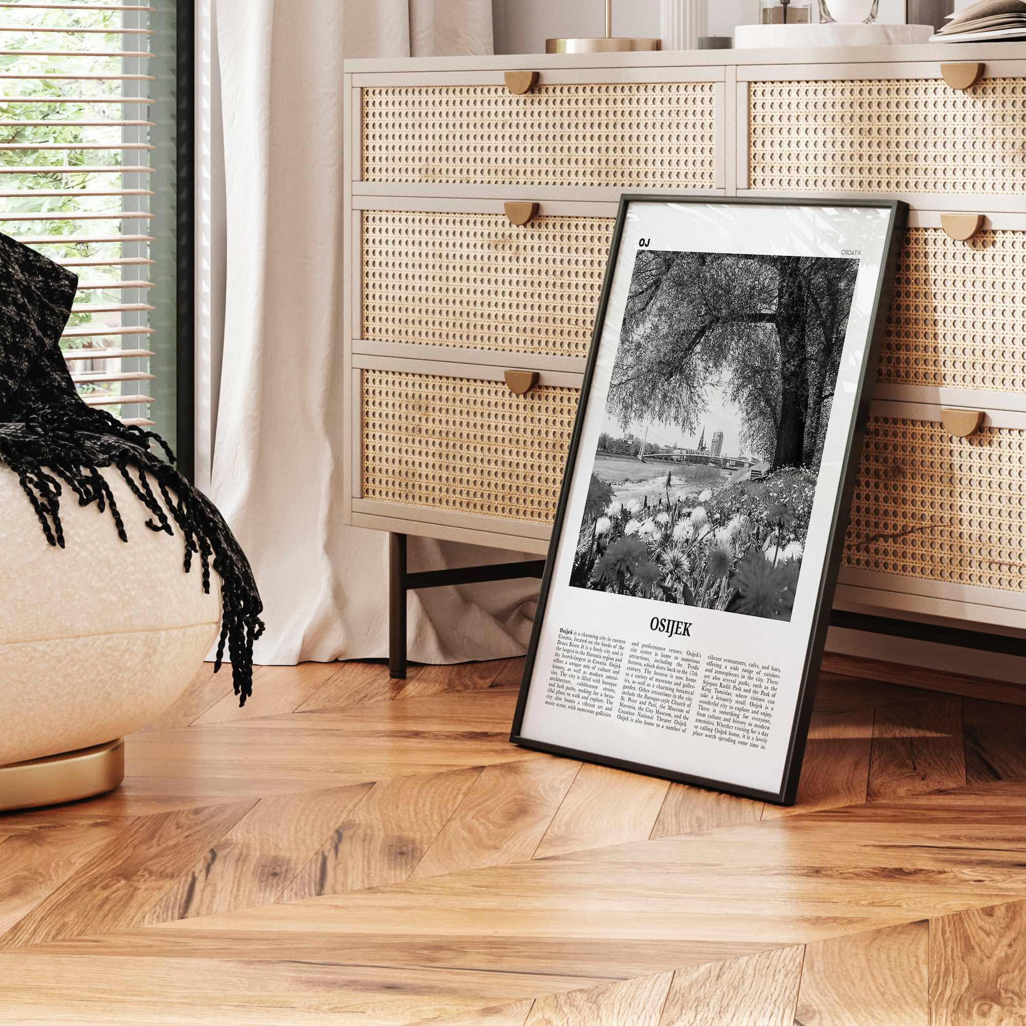 Osijek Print Black and White, Osijek Wall Art, Osijek Poster, Osijek Photo, Osijek Wall Décor, Osijek Map, Croatia