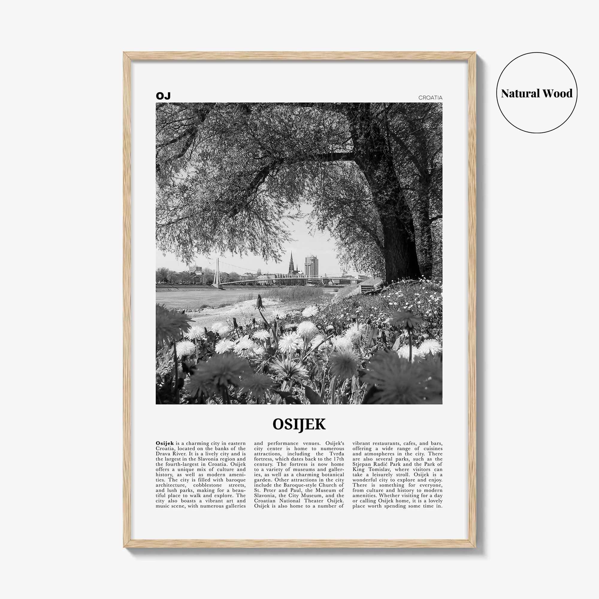 Osijek Print Black and White, Osijek Wall Art, Osijek Poster, Osijek Photo, Osijek Wall Décor, Osijek Map, Croatia