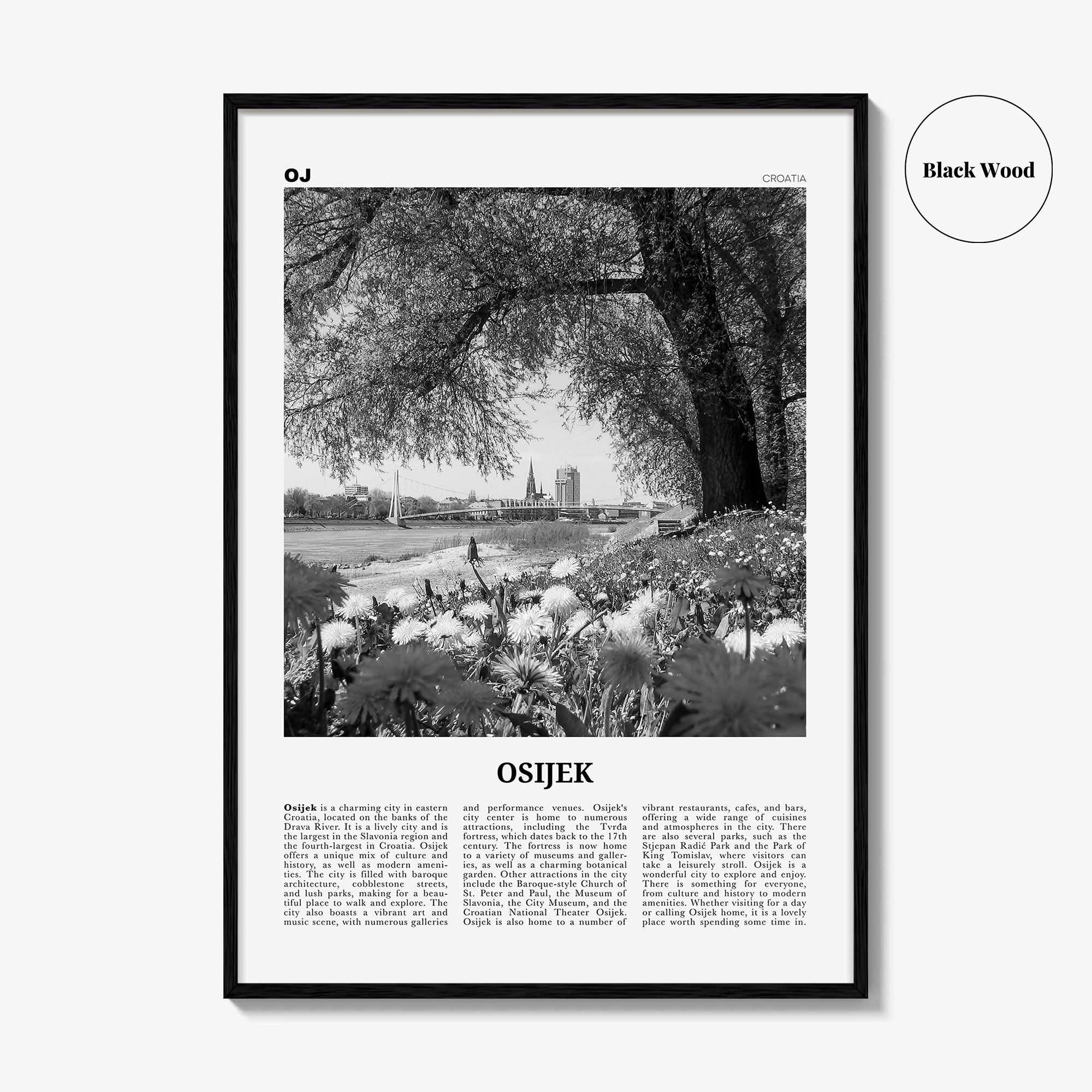 Osijek Print Black and White, Osijek Wall Art, Osijek Poster, Osijek Photo, Osijek Wall Décor, Osijek Map, Croatia