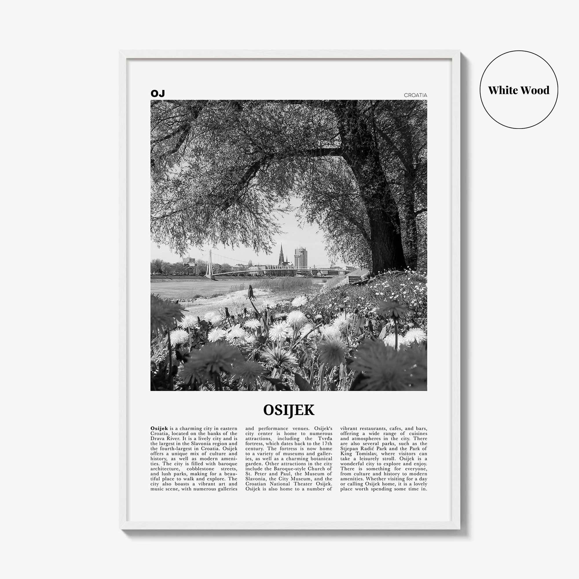 Osijek Print Black and White, Osijek Wall Art, Osijek Poster, Osijek Photo, Osijek Wall Décor, Osijek Map, Croatia