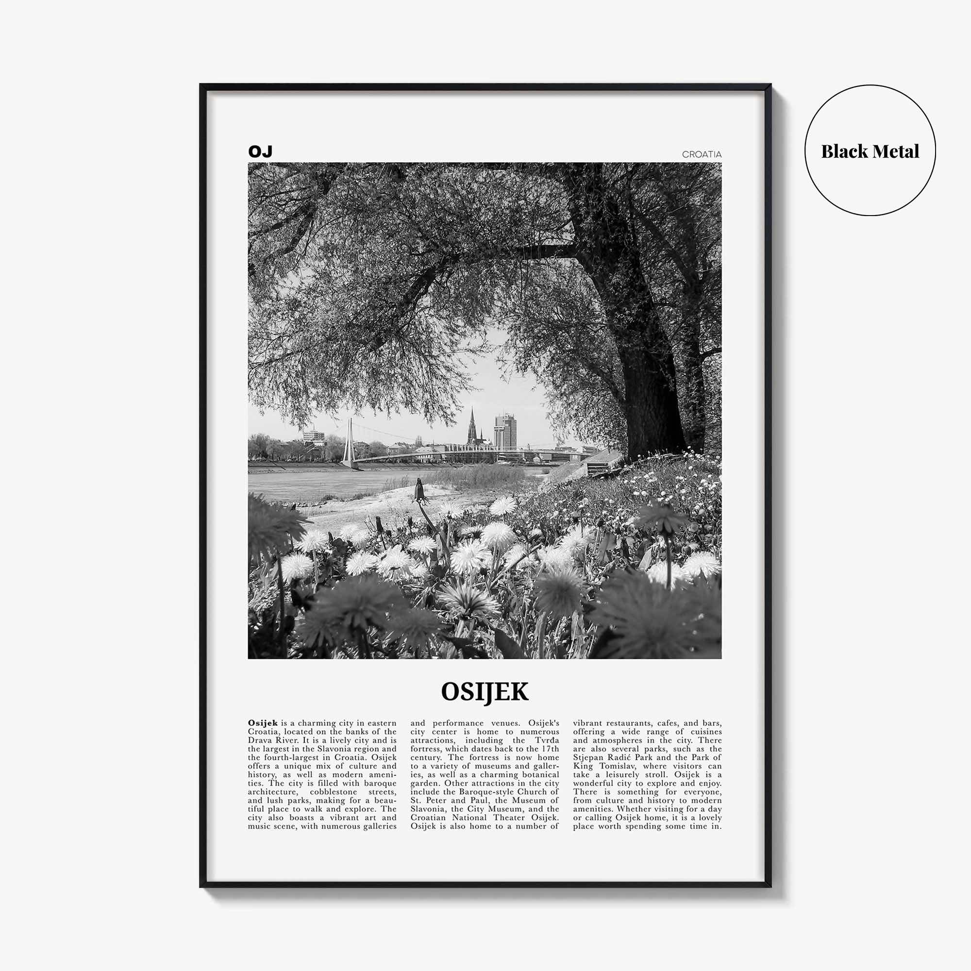 Osijek Print Black and White, Osijek Wall Art, Osijek Poster, Osijek Photo, Osijek Wall Décor, Osijek Map, Croatia