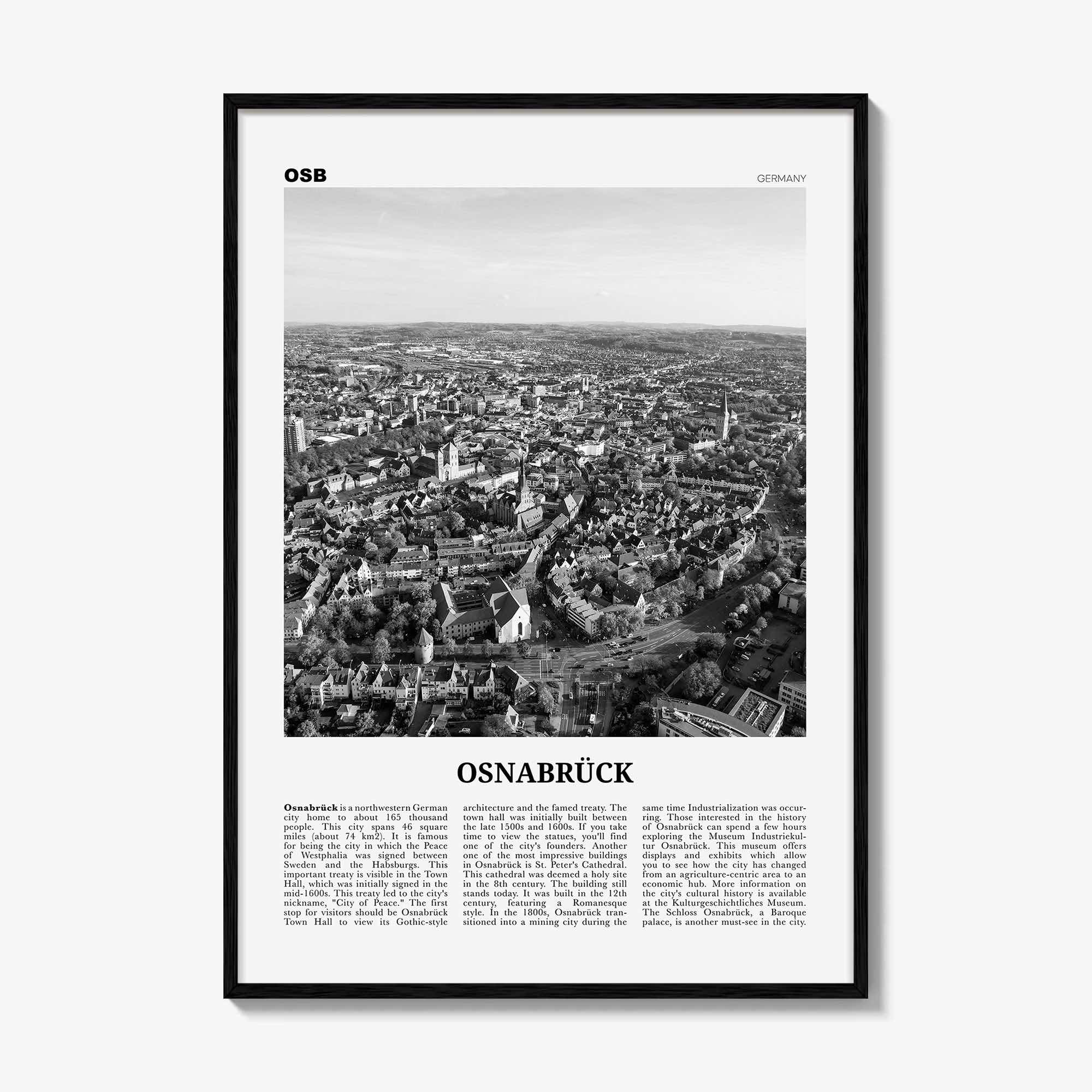 Osnabruck Print Black and White, Osnabrück Wall Art, Osnabrück Poster, Osnabrück Photo, Osnabrück Wall Décor, Osnabrück Map, Germany