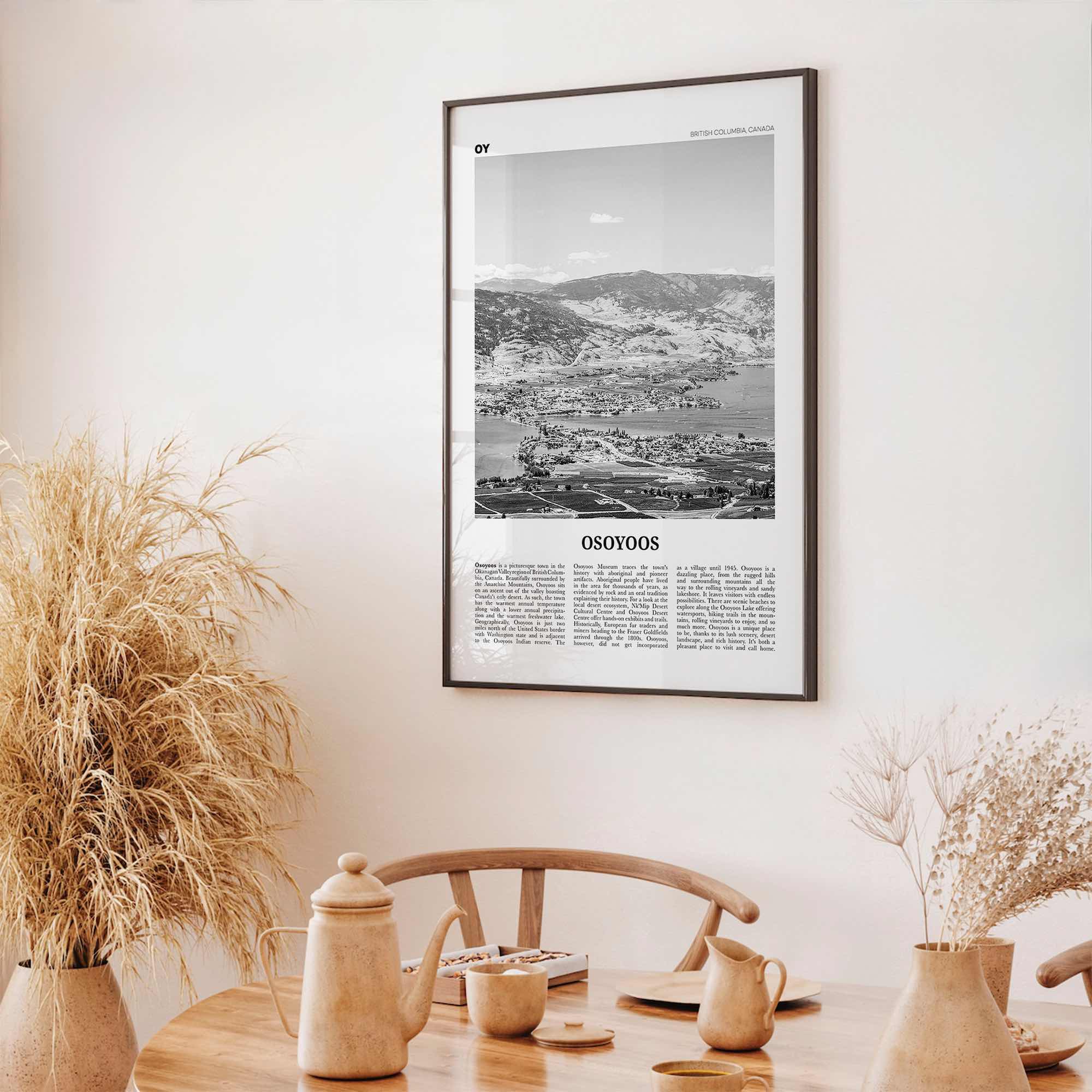 Osoyoos Print Black and White, Osoyoos Wall Art, Osoyoos Poster, Osoyoos Photo, Osoyoos Wall Décor, Osoyoos Map, British Columbia, Canada
