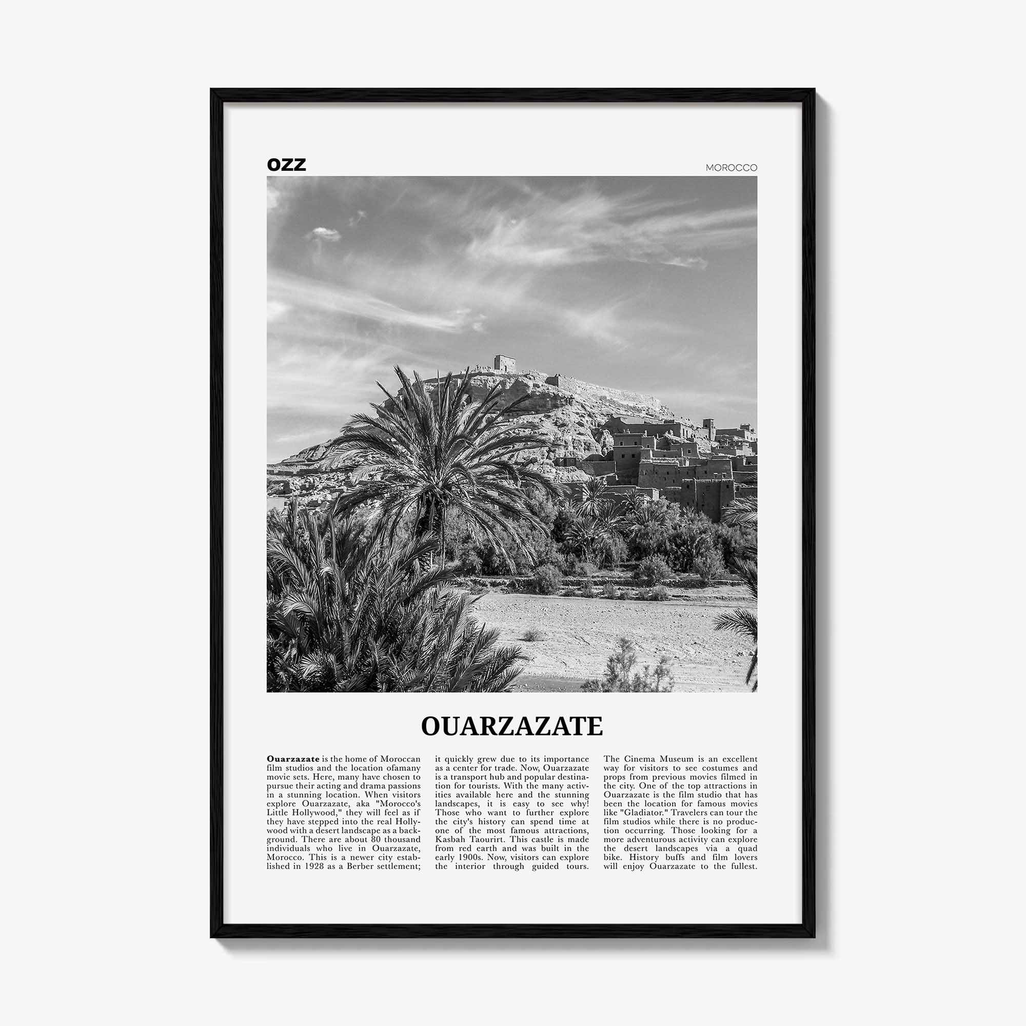 Ouarzazate Print Black and White, Ouarzazate Wall Art, Ouarzazate Poster, Ouarzazate Photo, Ouarzazate Wall Décor, Ouarzazate Map, Morocco