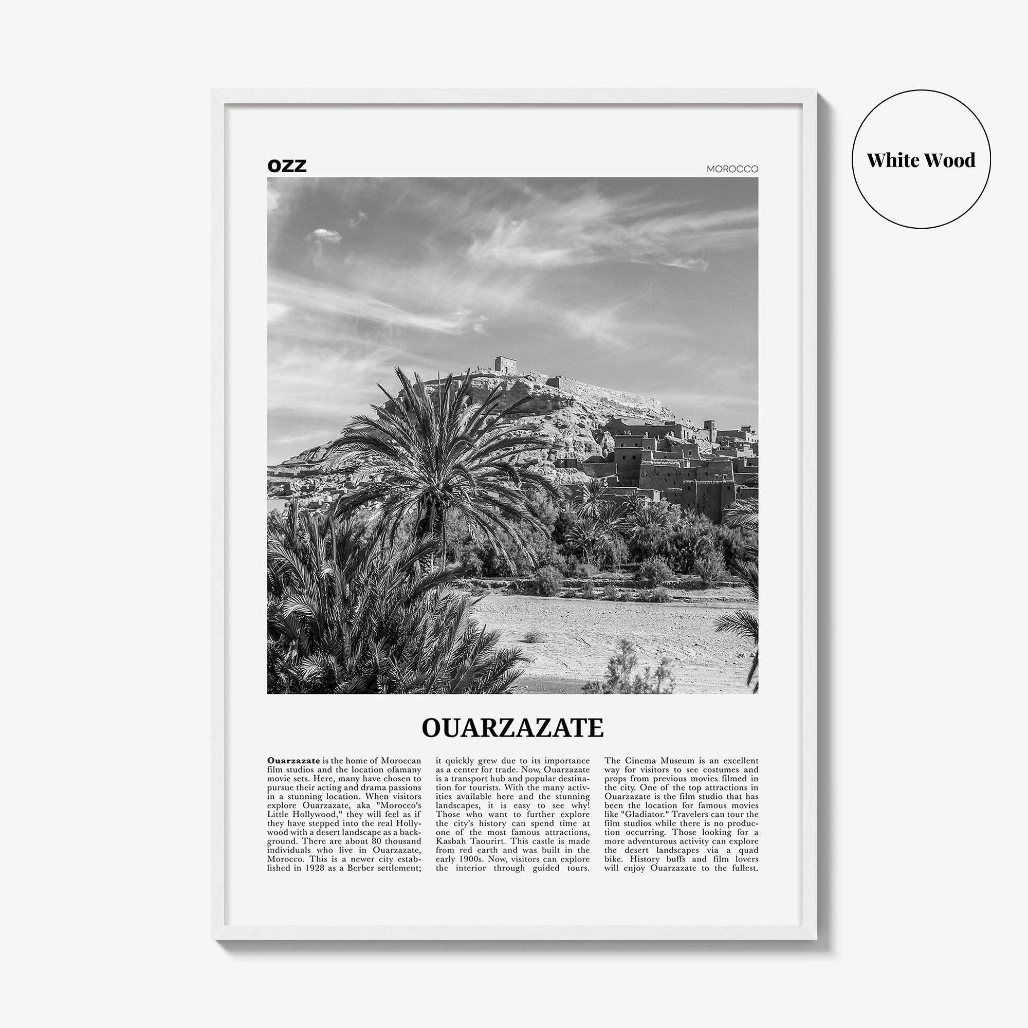 Ouarzazate Print Black and White, Ouarzazate Wall Art, Ouarzazate Poster, Ouarzazate Photo, Ouarzazate Wall Décor, Ouarzazate Map, Morocco