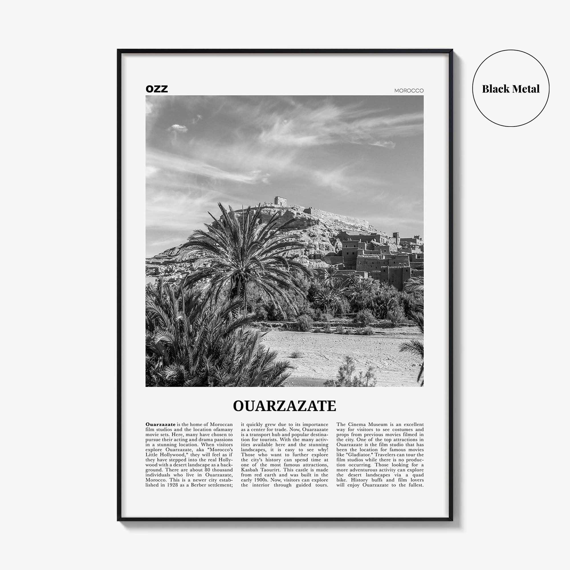 Ouarzazate Print Black and White, Ouarzazate Wall Art, Ouarzazate Poster, Ouarzazate Photo, Ouarzazate Wall Décor, Ouarzazate Map, Morocco