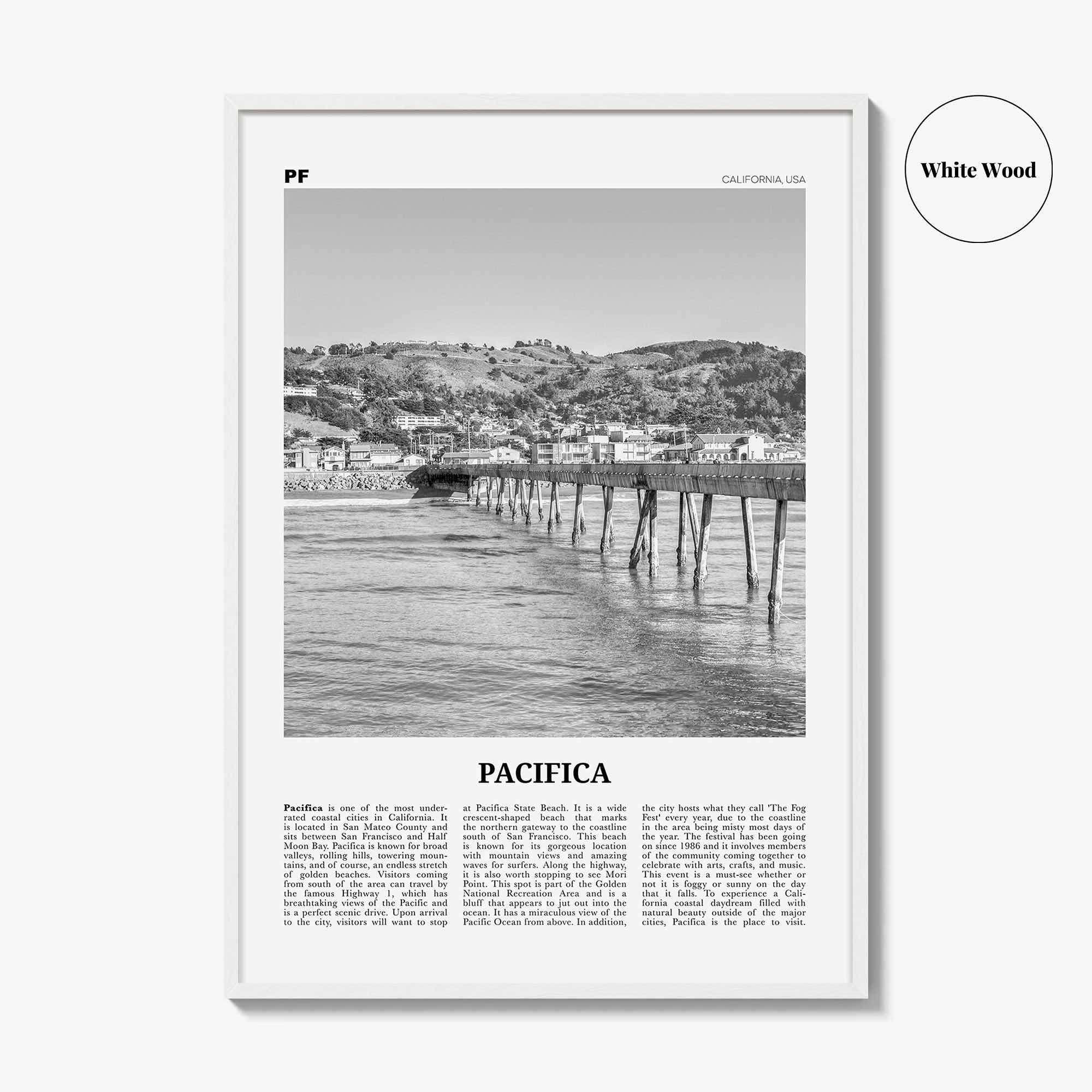 Pacifica Print Black and White No 2, Pacifica Wall Art, Pacifica Poster, Pacifica Photo, California, USA, United States