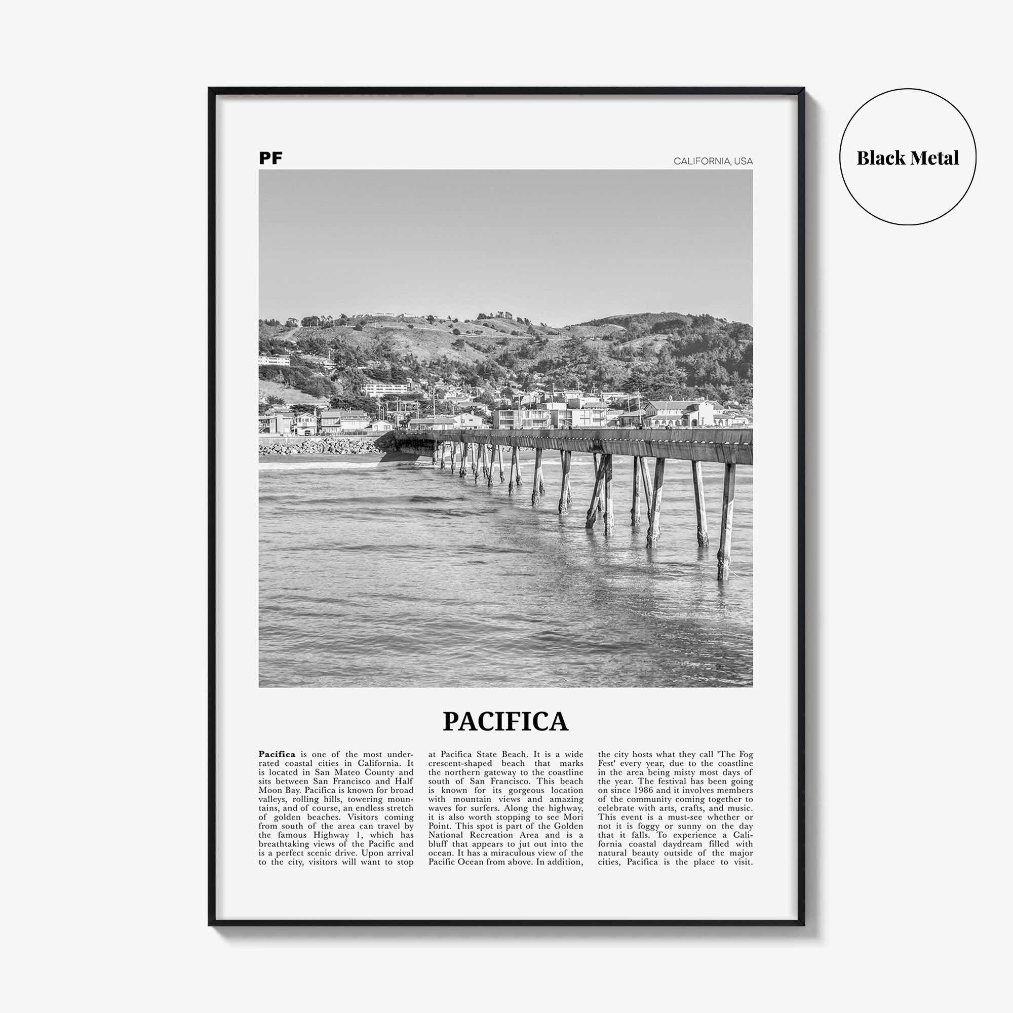 Pacifica Print Black and White No 2, Pacifica Wall Art, Pacifica Poster, Pacifica Photo, California, USA, United States