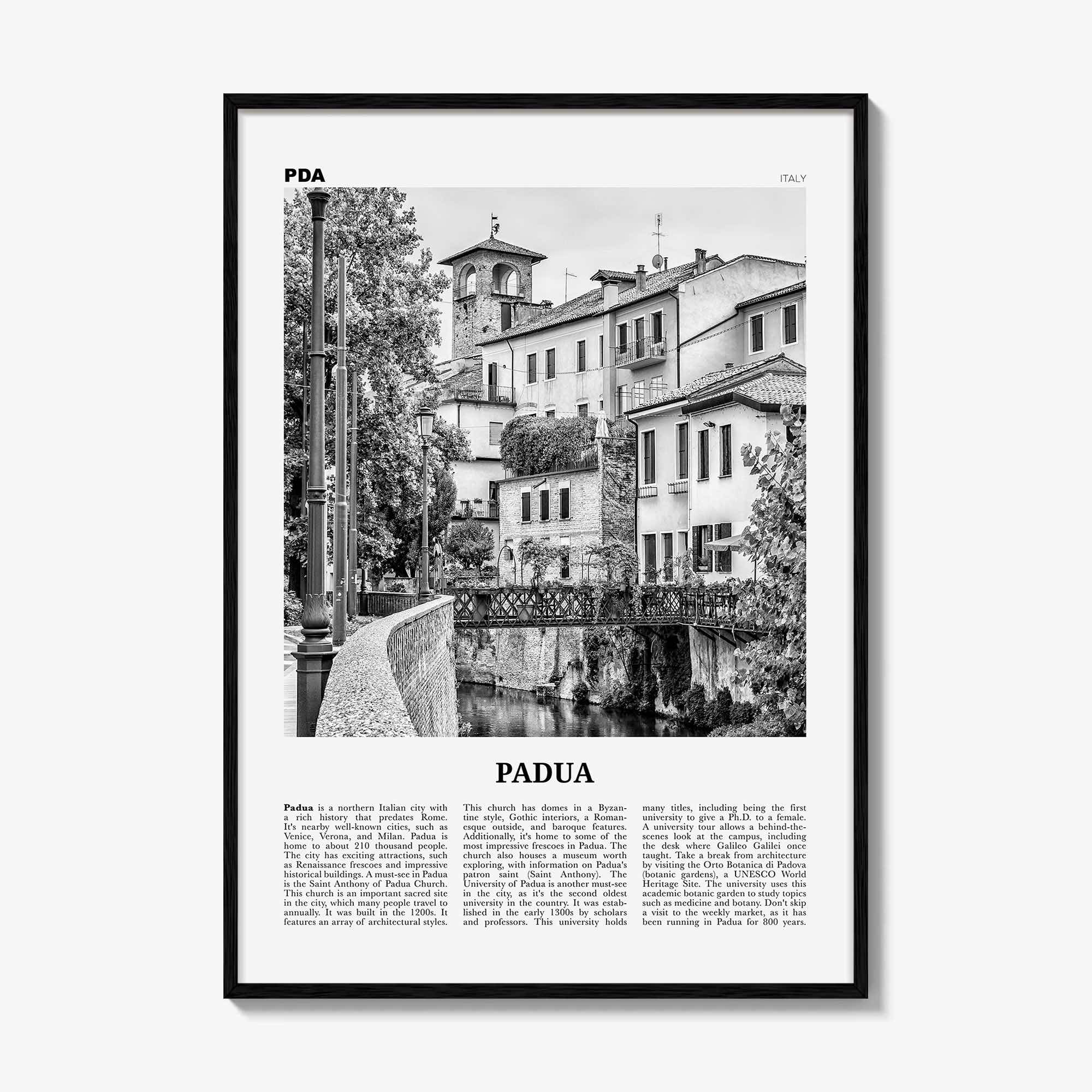Padua Print Black and White, Padua Wall Art, Padua Poster, Padua Photo, Padua Wall Décor, Padua Map, Italy