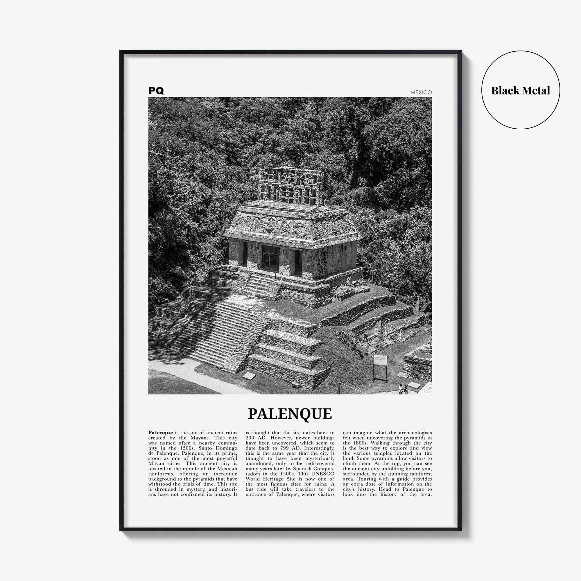 Palenque Print Black and White, Palenque Wall Art, Palenque Poster, Palenque Photo, Palenque Wall Décor, Palenque Map, Mexico